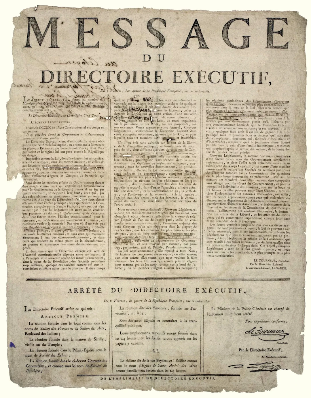 CLOSURE OF ROYALIST POLITICAL SOCIETIES. MESSAGE FROM THE EX - Lot 264