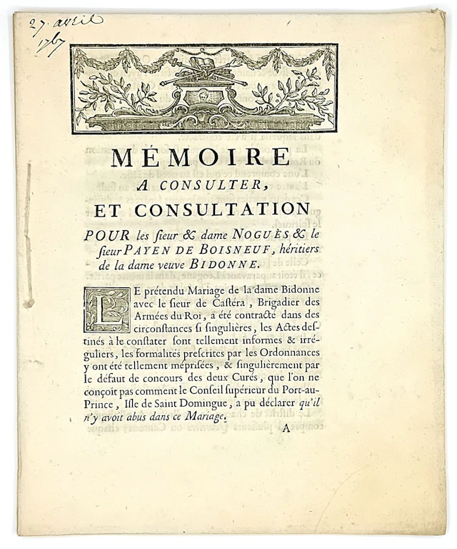 SANTO DOMINGO. Trial of April 27, 1767. “Brief to be consult - Lot 95