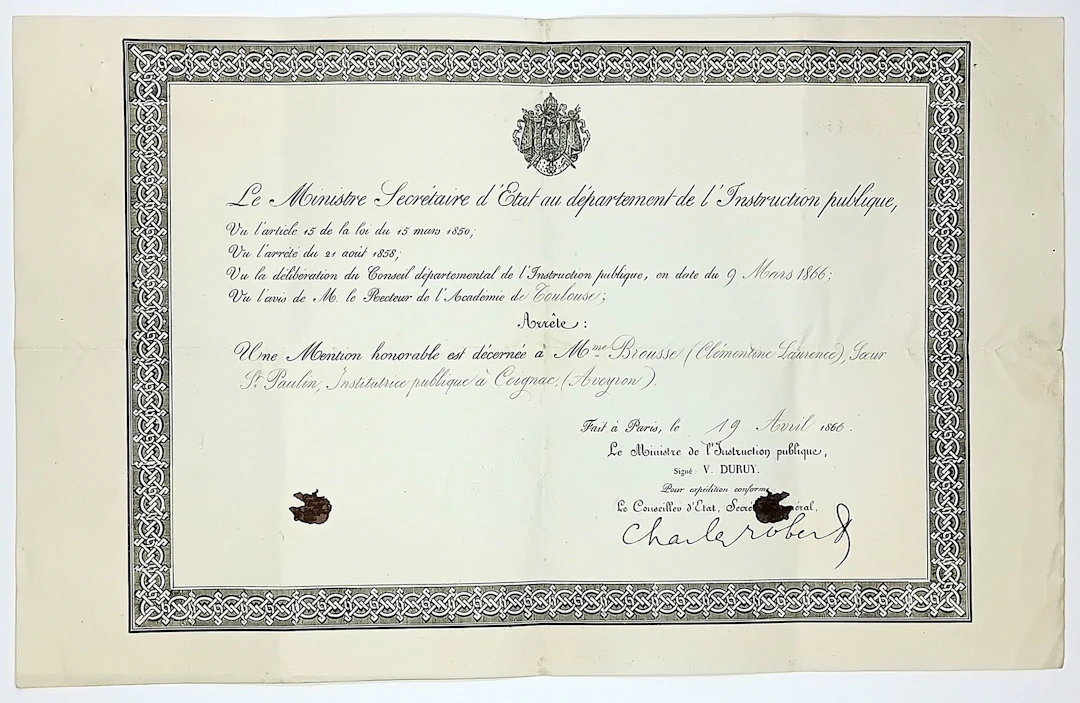 AVEYRON. Two Second Empire diplomas, RODEZ 1853 + PARIS 1866 - Lot 559