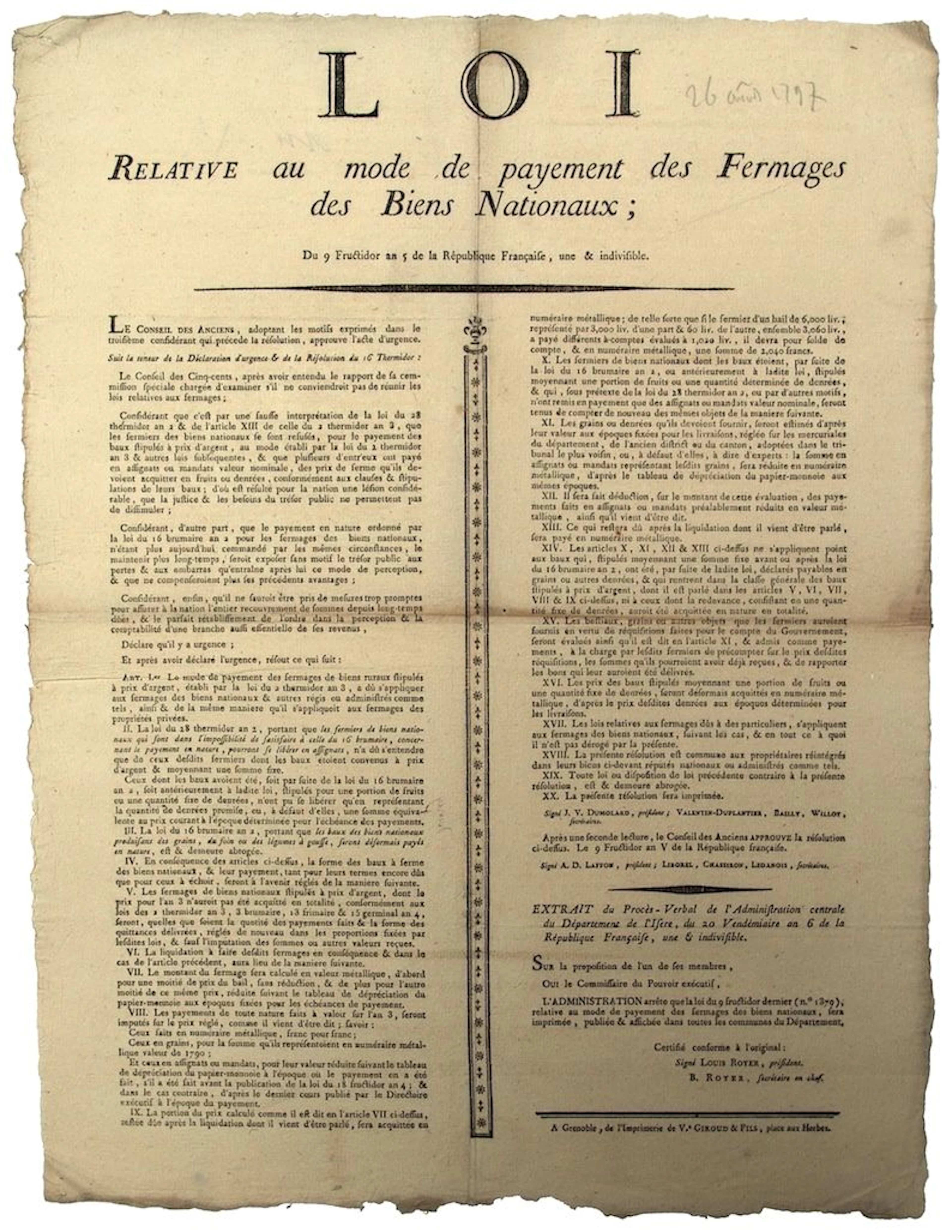 ISÈRE. NATIONAL PROPERTY. “LAW concerning the method of paym - Lot 255