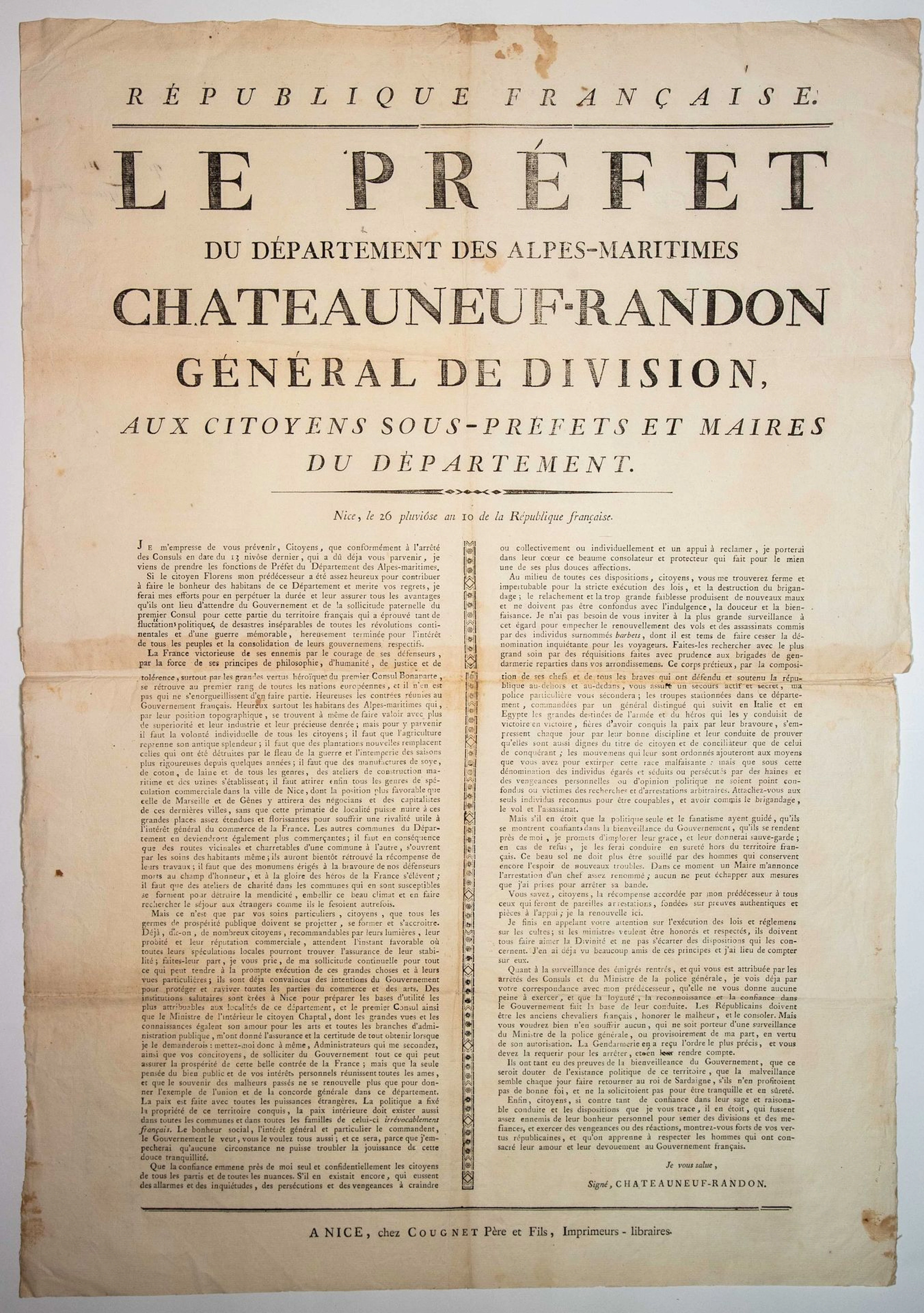 ALPES-MARITIMES. 1802. "Le Préfet du département des Alpes-M - Lot 323