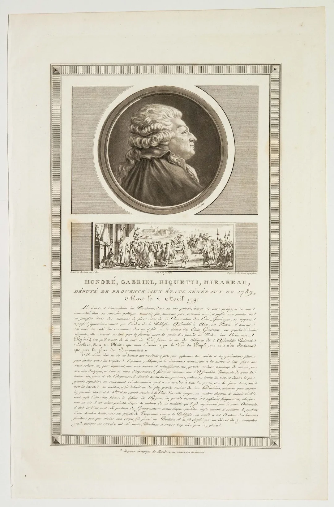 MIRABEAU. Engraving of "Honoré Gabriel RIQUETTI, MIRABEAU, D - Lot 185