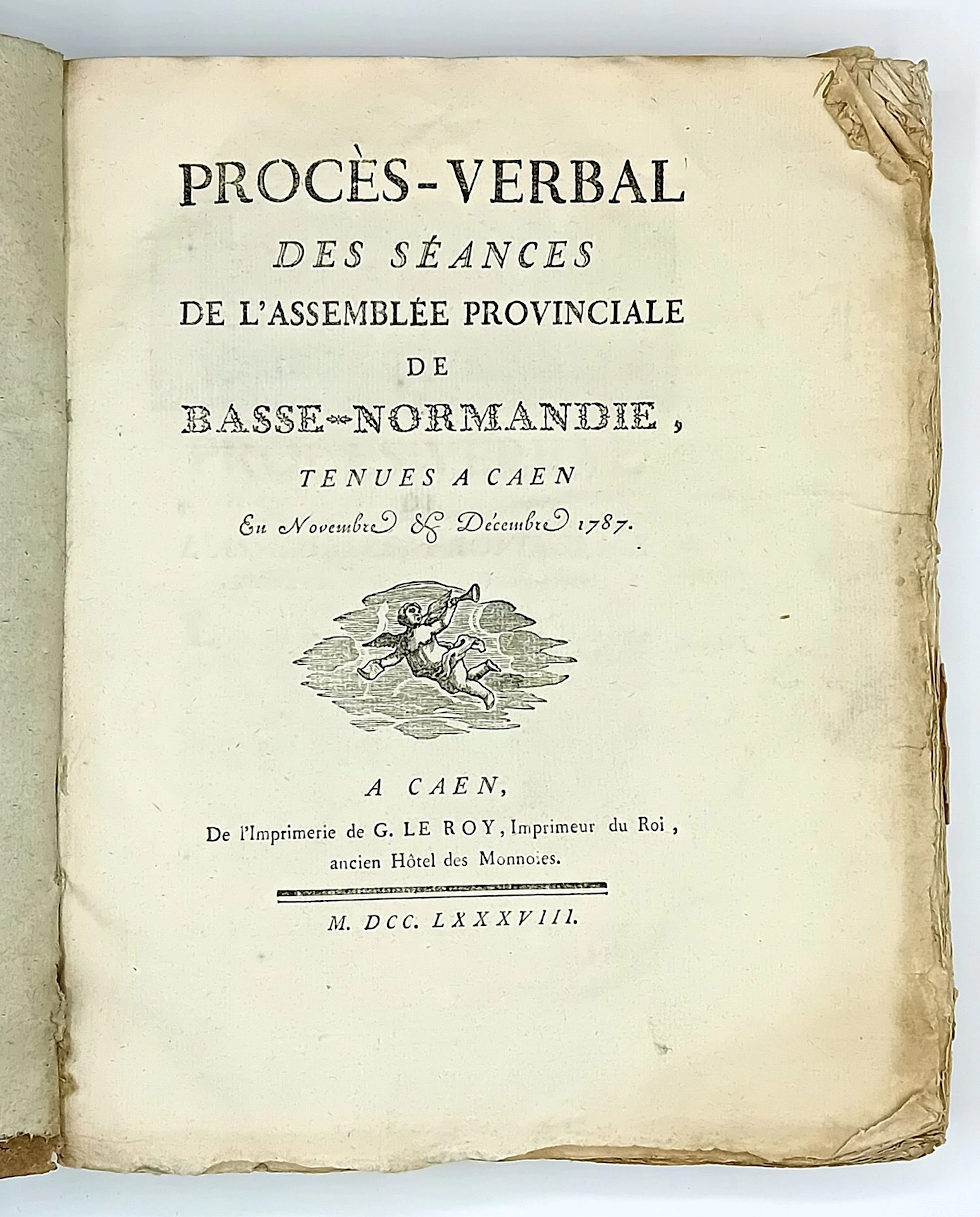 LOWER NORMANDY, 1787. CAEN “Minutes of the Sessions of the P - Lot 128