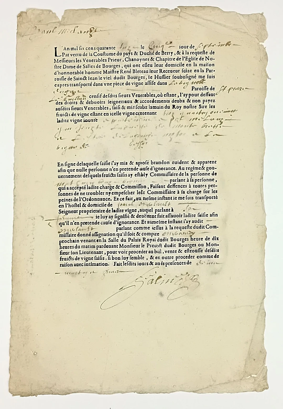 DEAR. Duchy of BERRY. BOURGES, September 5, 1643. “… By virt - Lot 13