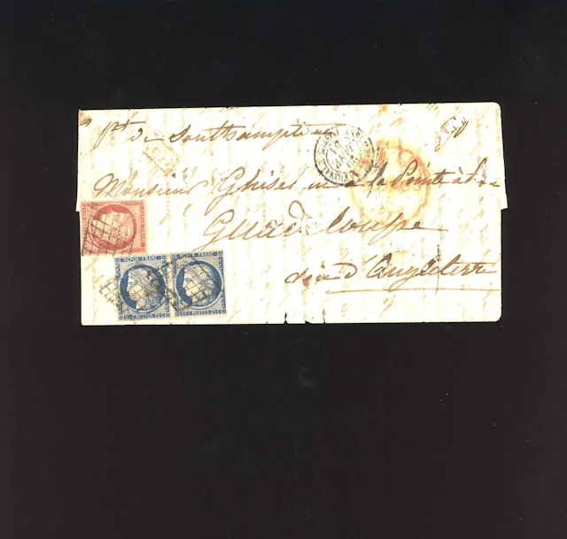 Ceres 1849: 25c. Blue. Pair + 1Fr. Camin (added) with grid c - Lot 84