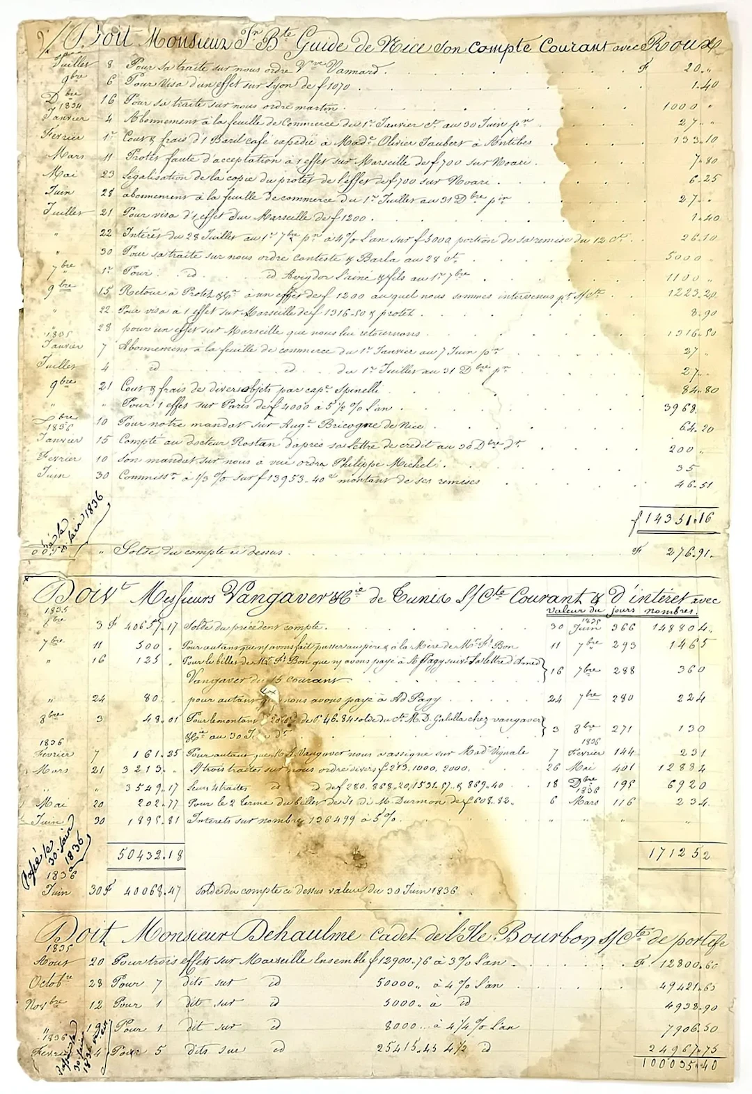 ILE BOURBON, LA RÉUNION. Large account sheet from a shipowne - Lot 509