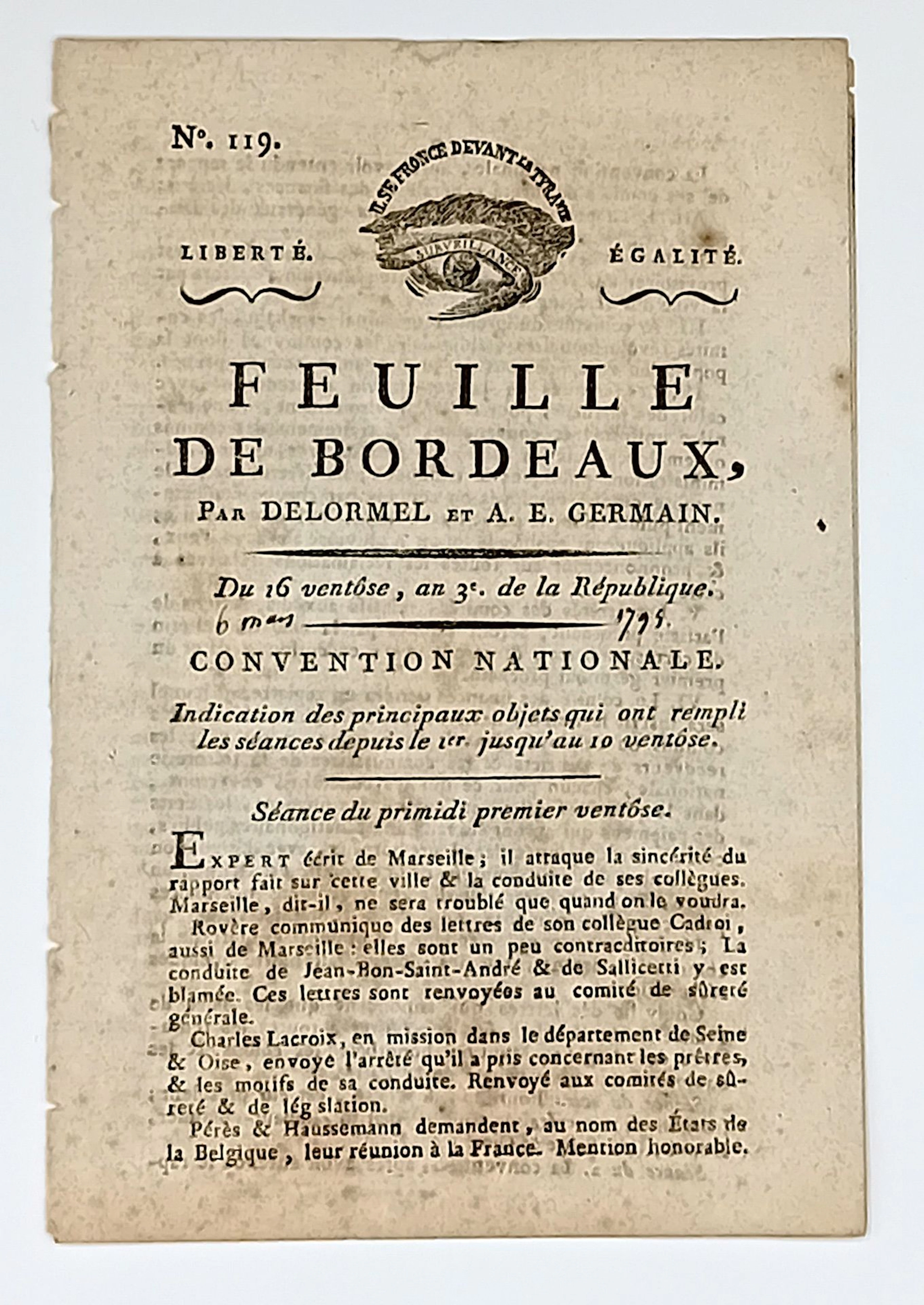 GIRONDE. 3 Newspapers: “JOURNAL DE BORDEAUX et du Départemen - Lot 214
