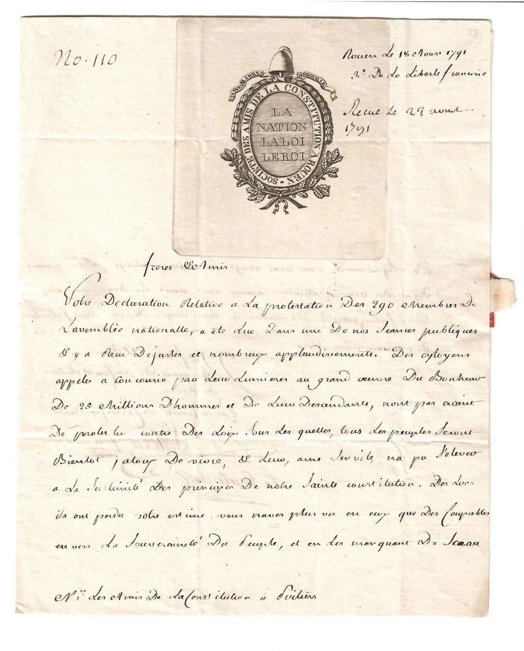 ROUEN, SEINE-MARITIME. Letter from the “SOCIETY OF FRIENDS O - Lot 200