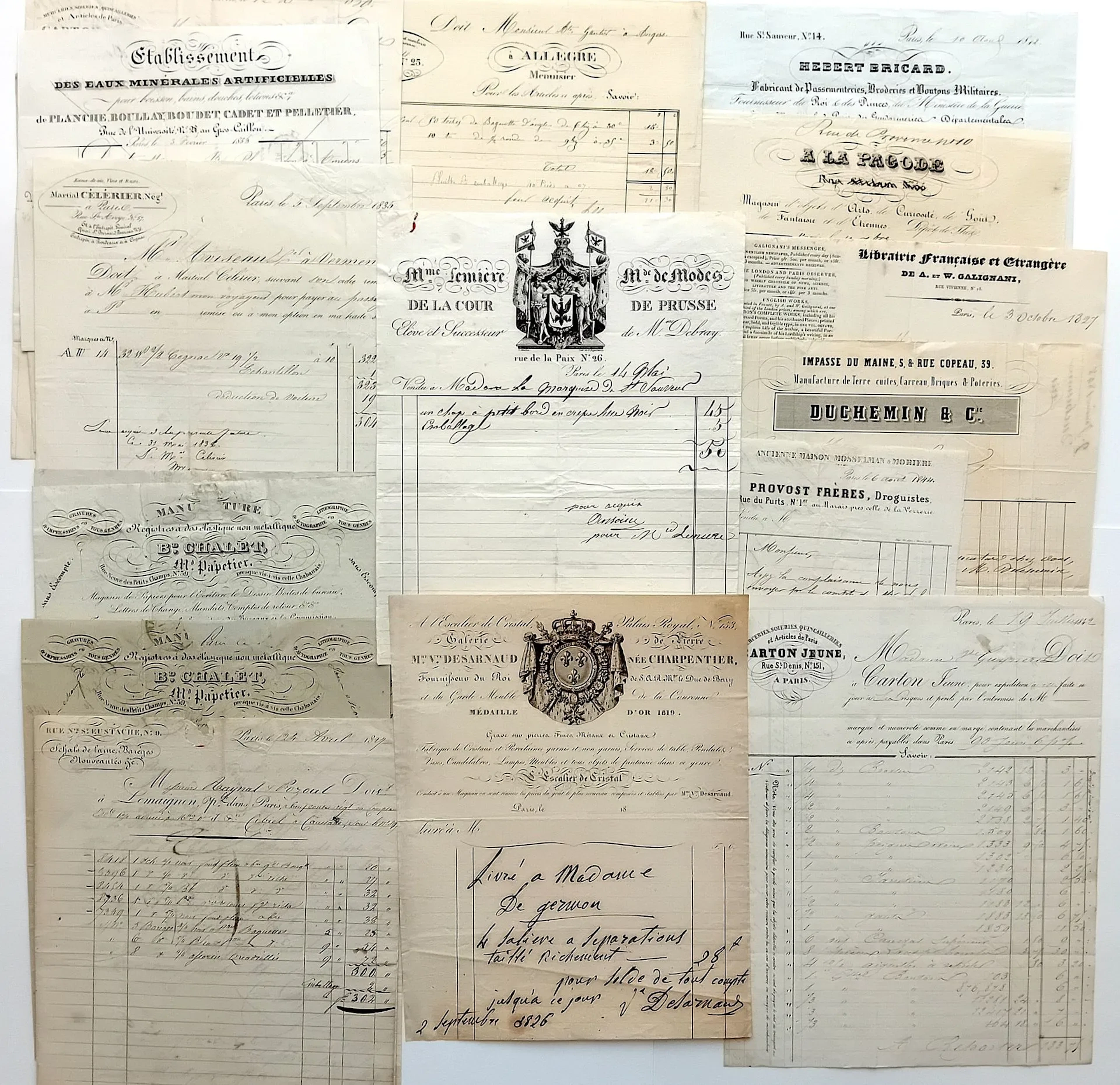 INVOICES FROM PARIS. 17 19th-century invoices, from 1827 to - Lot 479