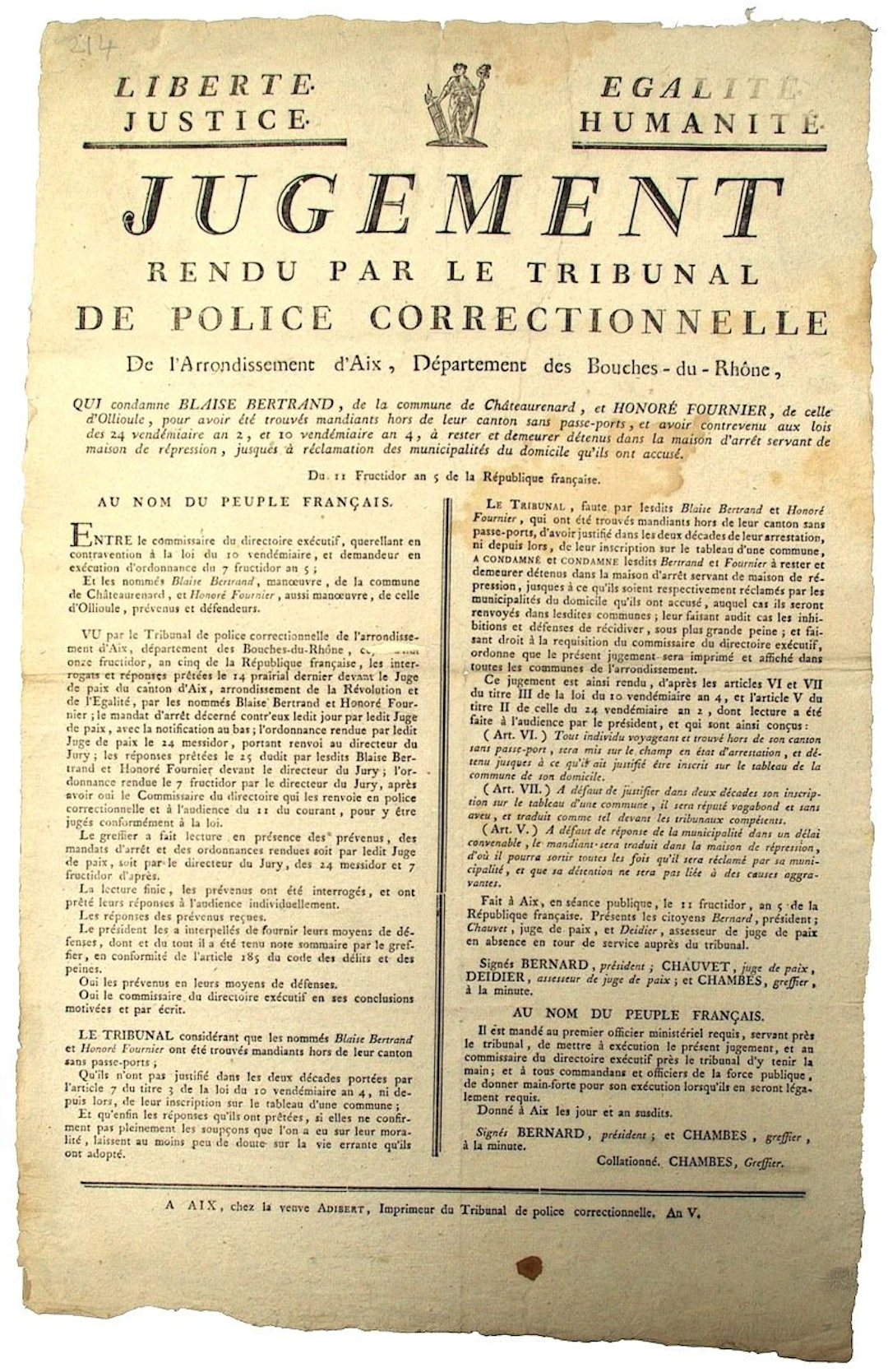 BOUCHES-DU-RHÔNE. "JUGEMENT rendered by the Tribunal de Poli - Lot 257