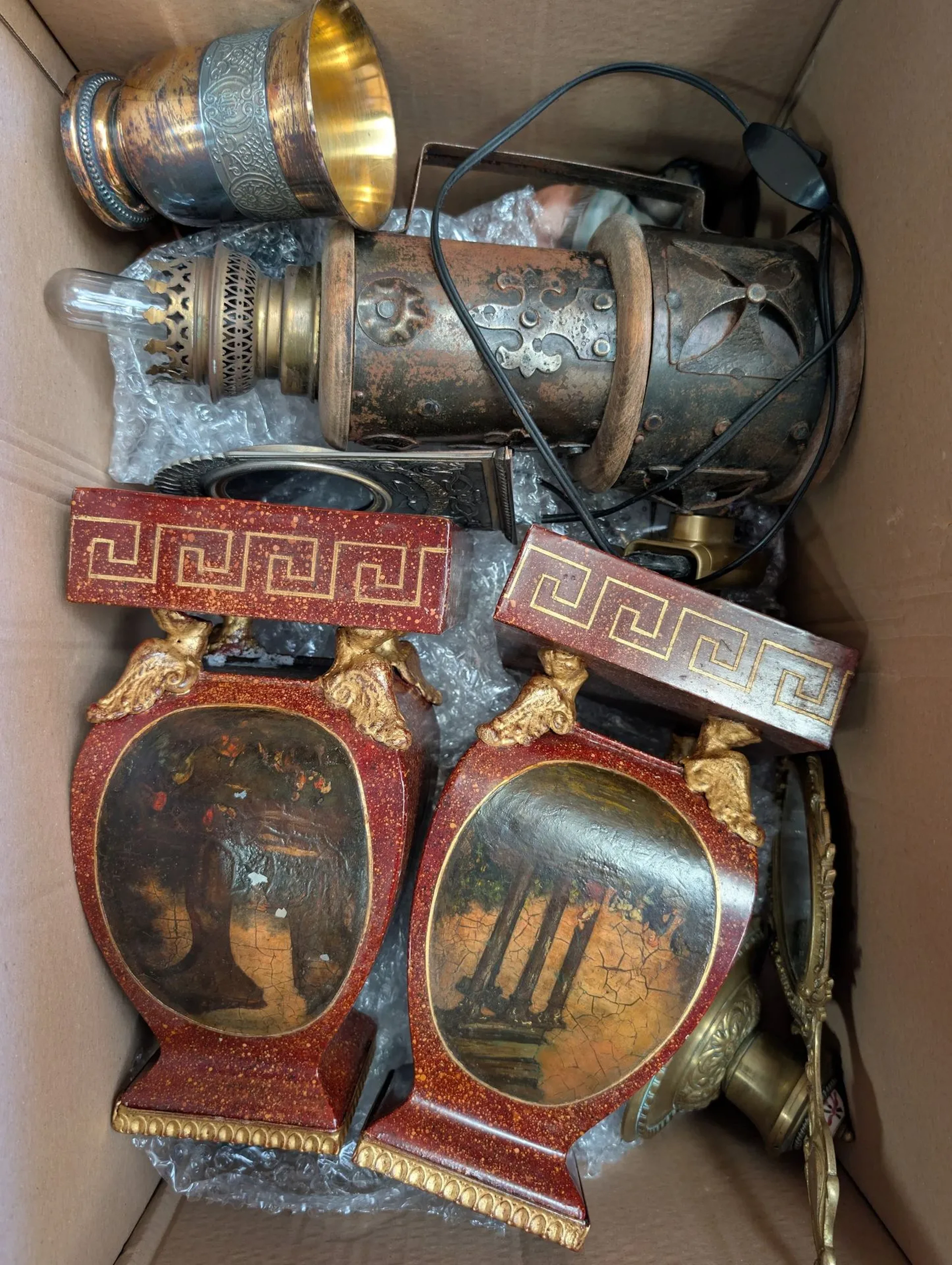 Set of decorative items including a lamp base, a pewter bowl - Lot 5