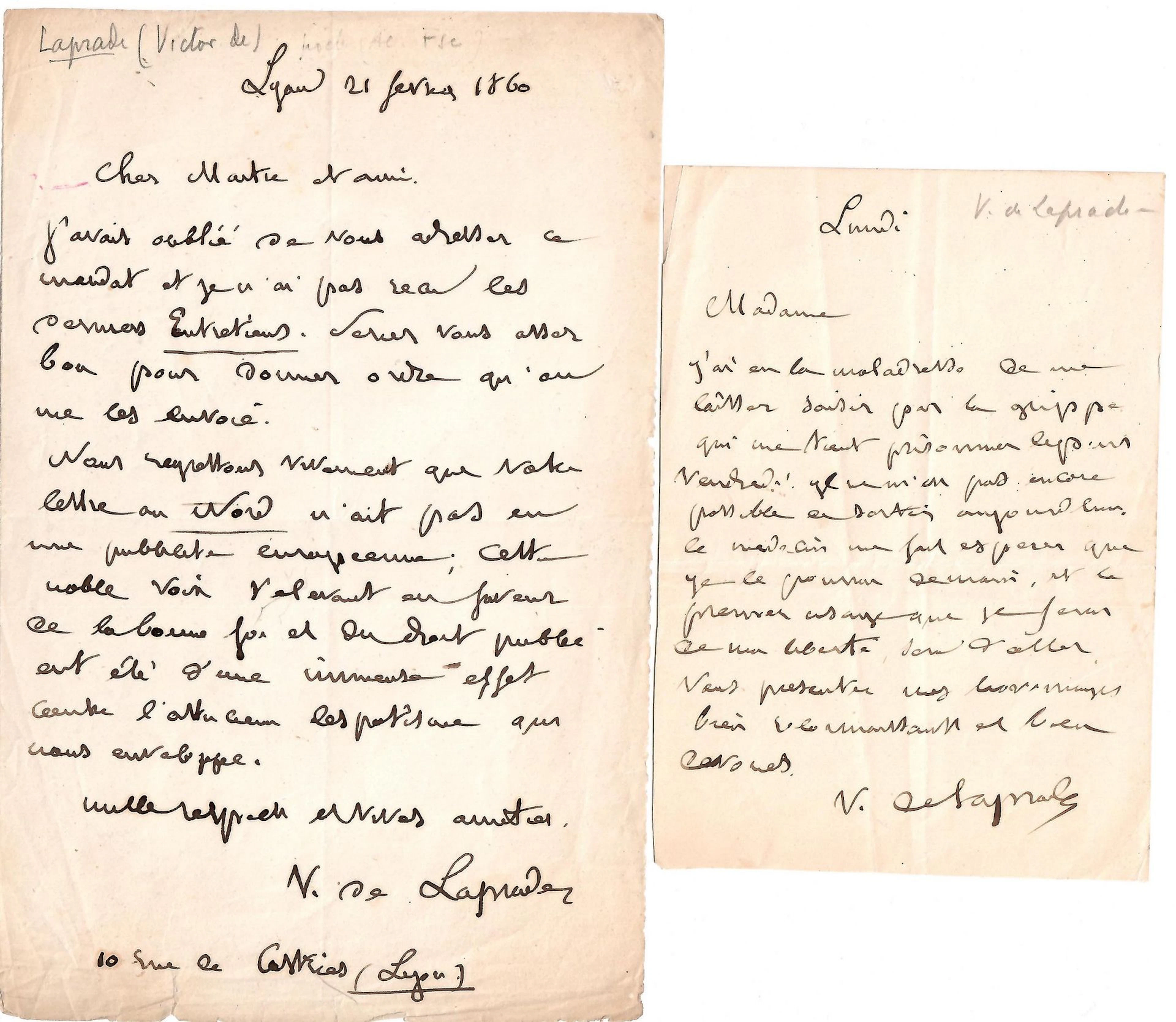 Victor de LAPRADE, Poet, Member of the Académie Française. ( - Lot 579