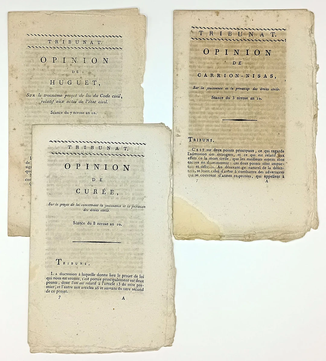 CIVIL CODE. 3 Printed Works: Tribunat. “Opinion of HUGUET (D - Lot 307