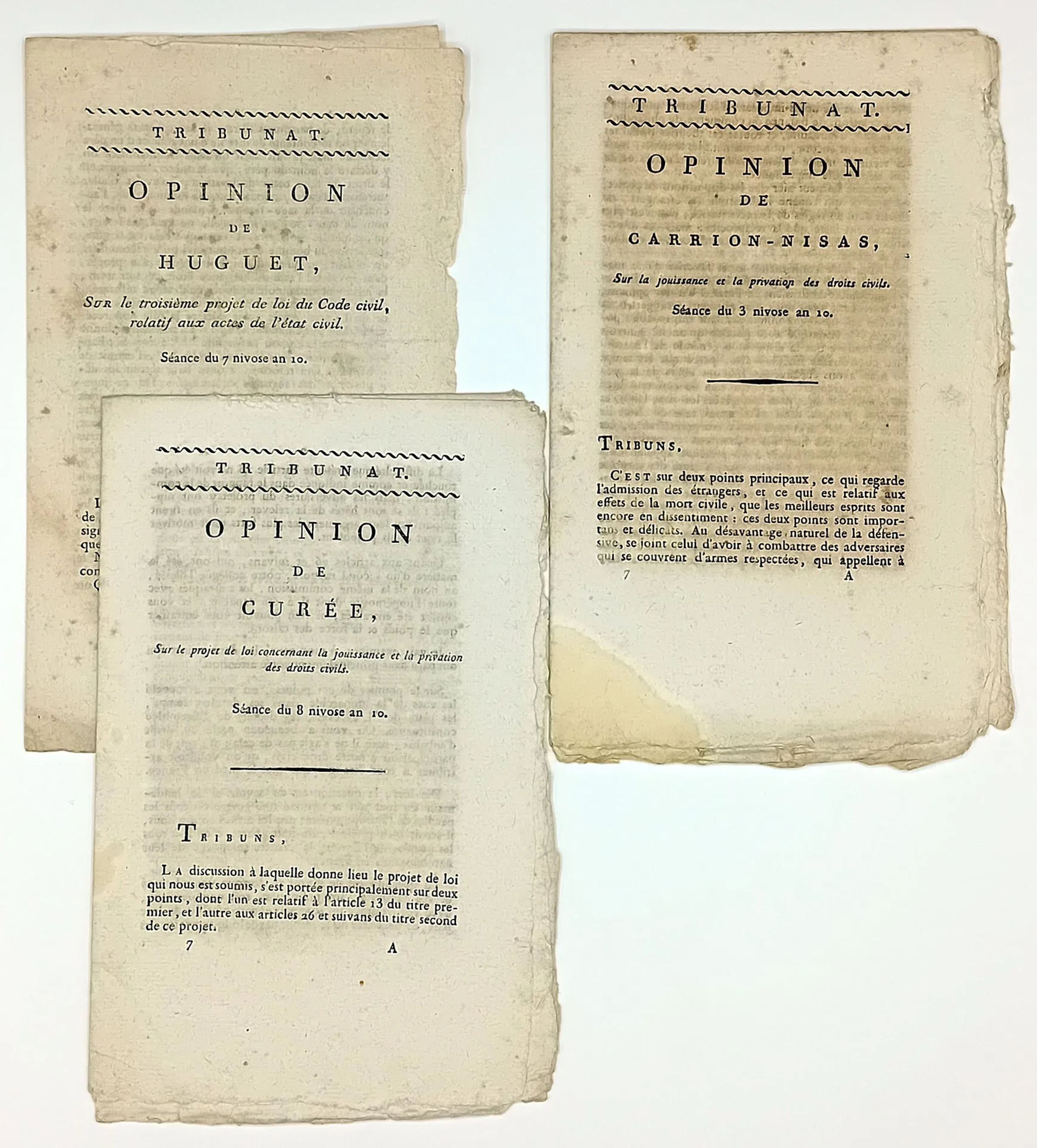CIVIL CODE. 3 Printed Works: Tribunat. “Opinion of HUGUET (D - Lot 307