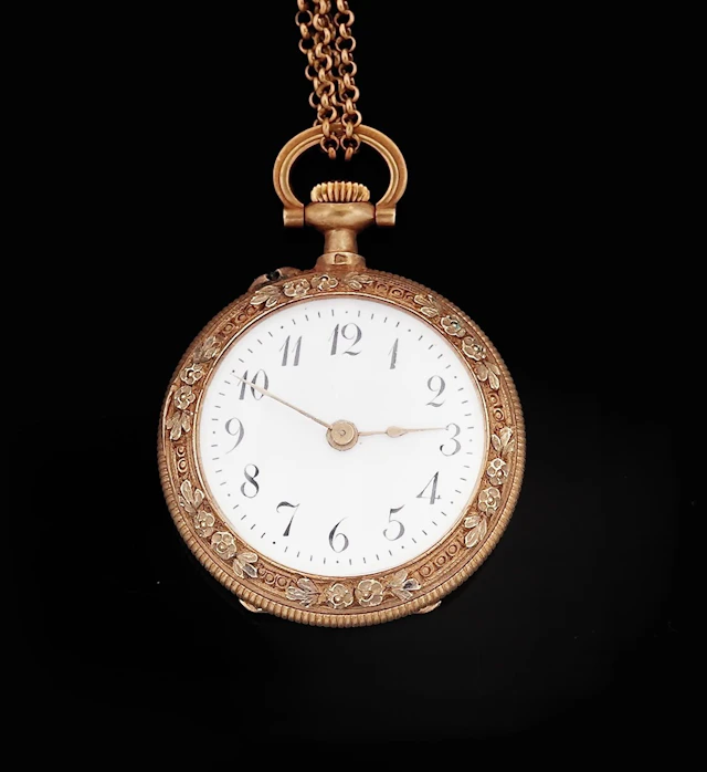 18k yellow gold (750) pocket watch with enamel and diamonds. - Lot 361