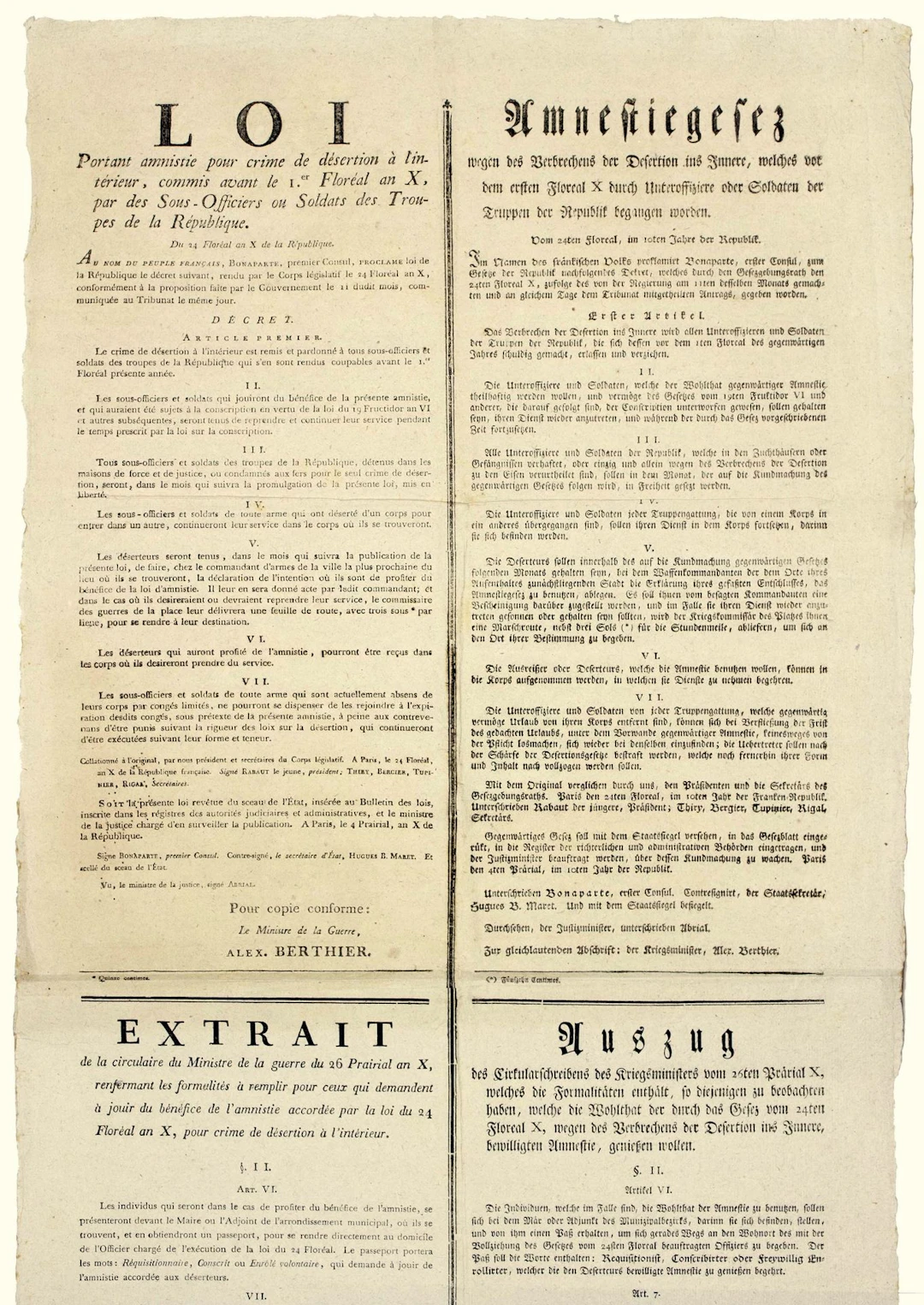 HAUT-RHIN. BILINGUAL Proclamation. “LAW granting AMNESTY for - Lot 328