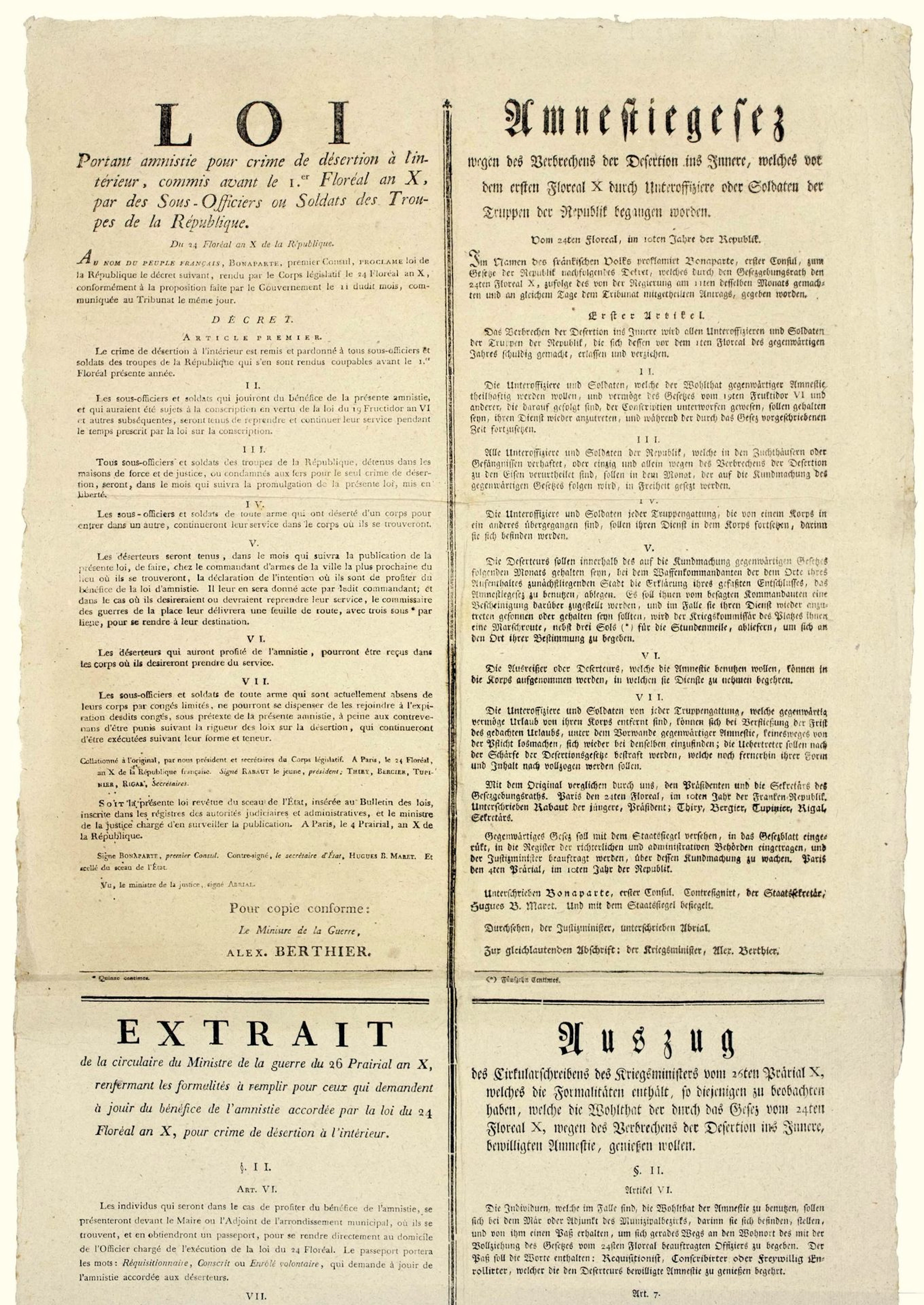 HAUT-RHIN. BILINGUAL Proclamation. “LAW granting AMNESTY for - Lot 328