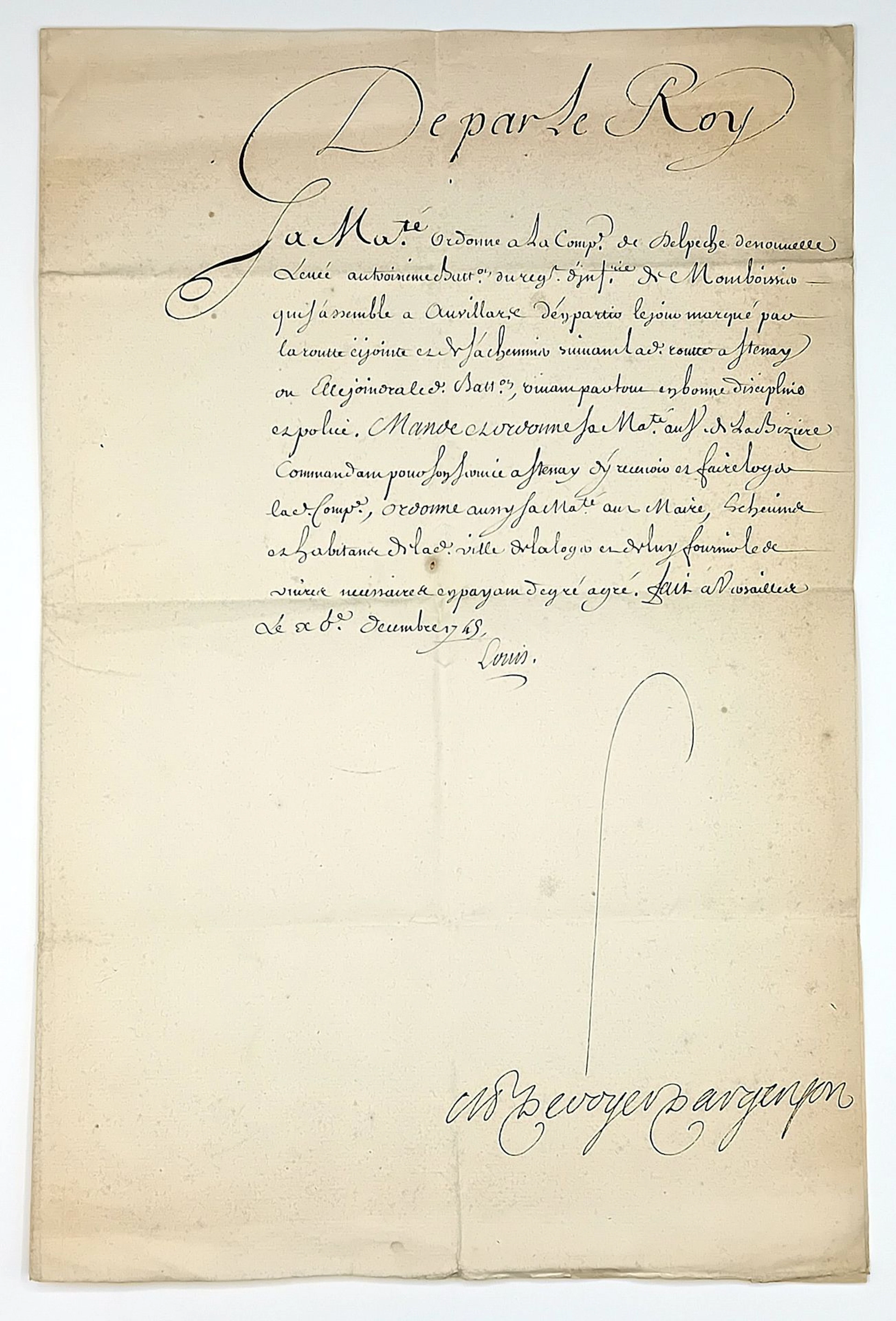 LOUIS XV. MEUSE. Document signed by the King “LOUIS XV” (Sec - Lot 81