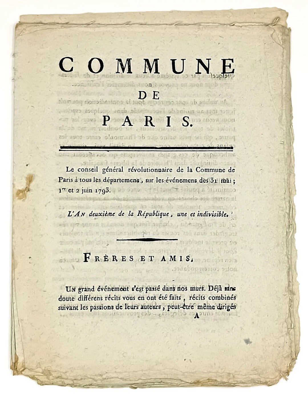 An 3 " COMMUNE DE PARIS. The Revolutionary General Council o - Lot 223