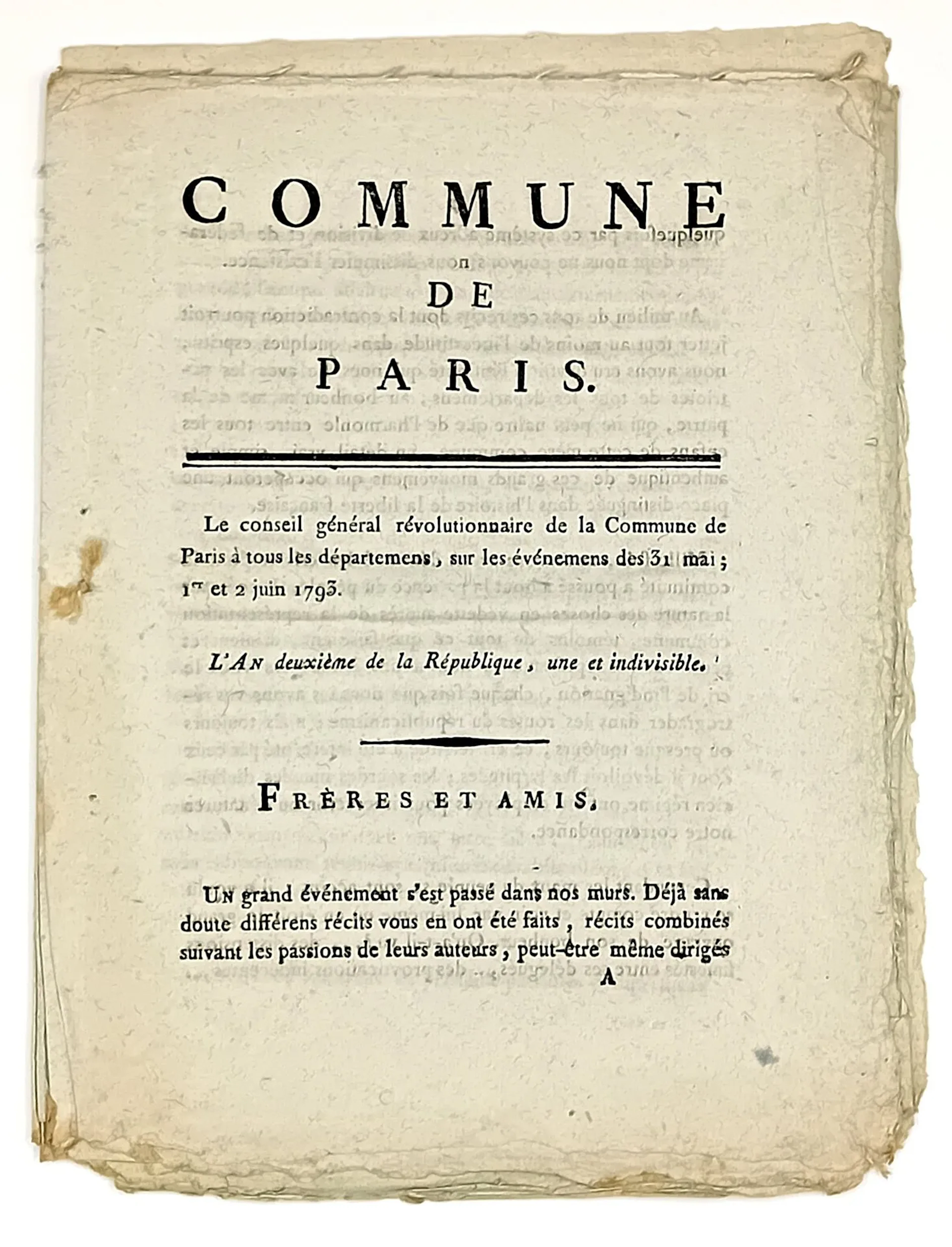 An 3 " COMMUNE DE PARIS. The Revolutionary General Council o - Lot 223