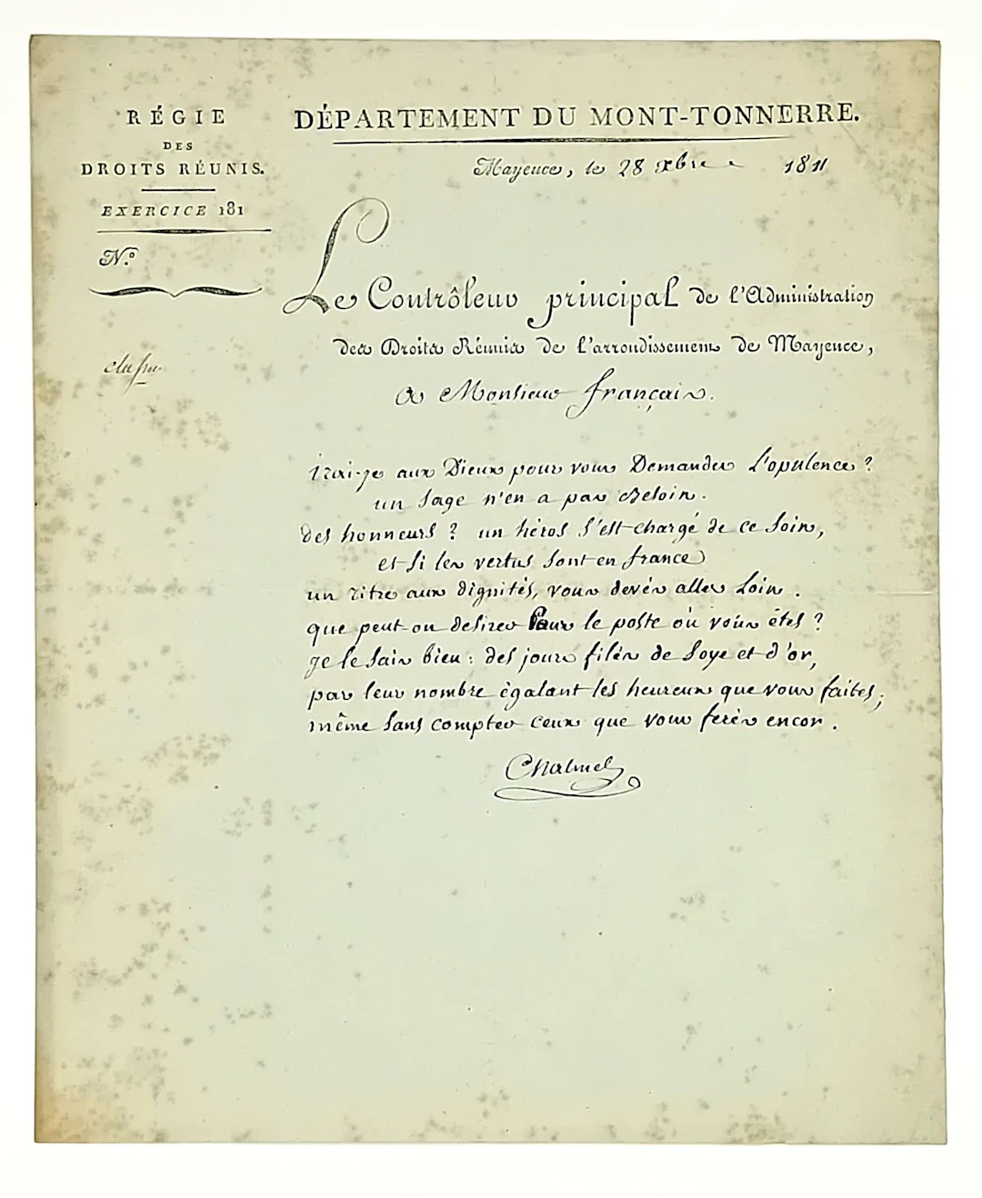 CHALMEL (Jean-Louis) Tours 1756–1829—Literary figure, Deputy - Lot 387
