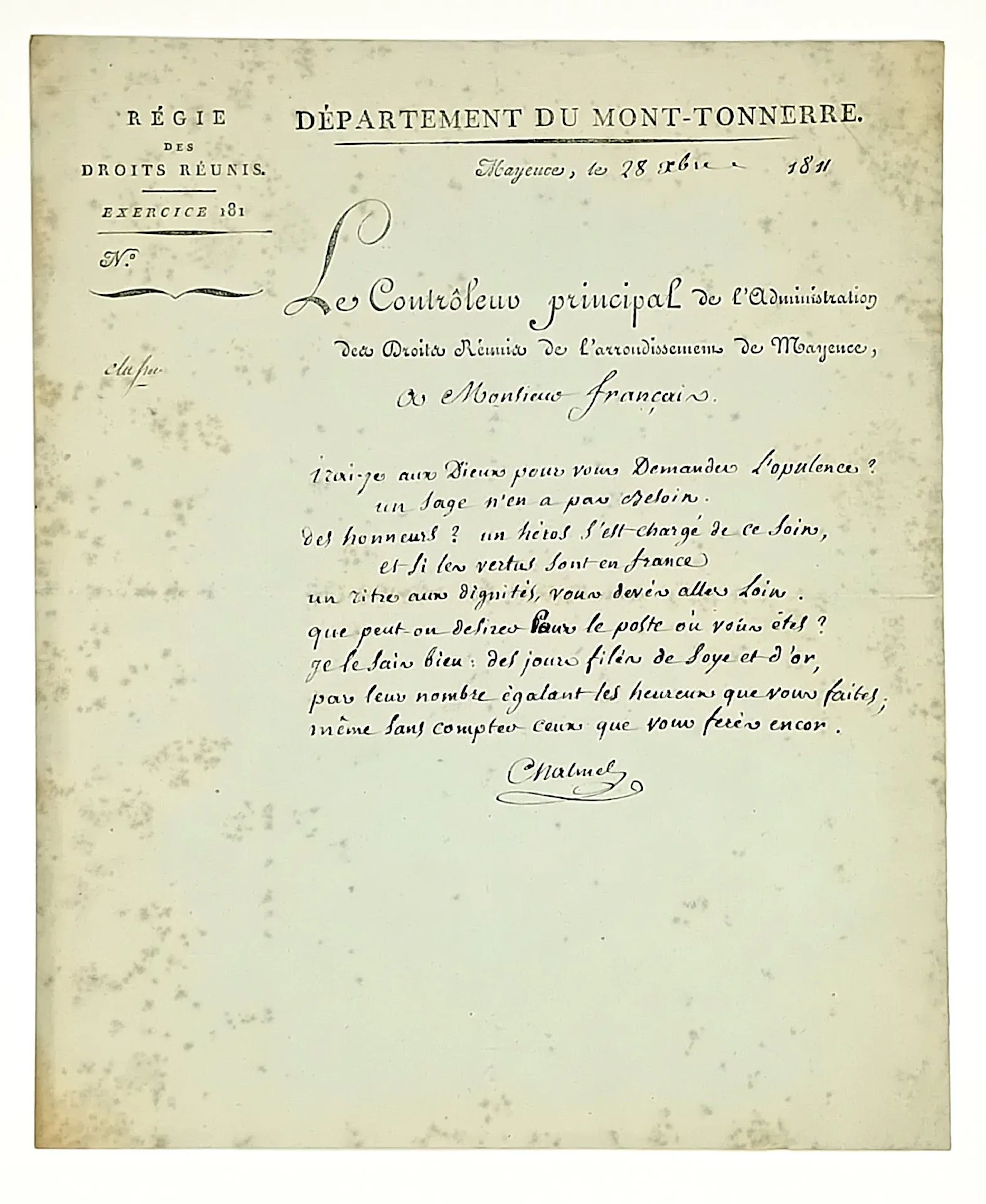 CHALMEL (Jean-Louis) Tours 1756–1829—Literary figure, Deputy - Lot 387
