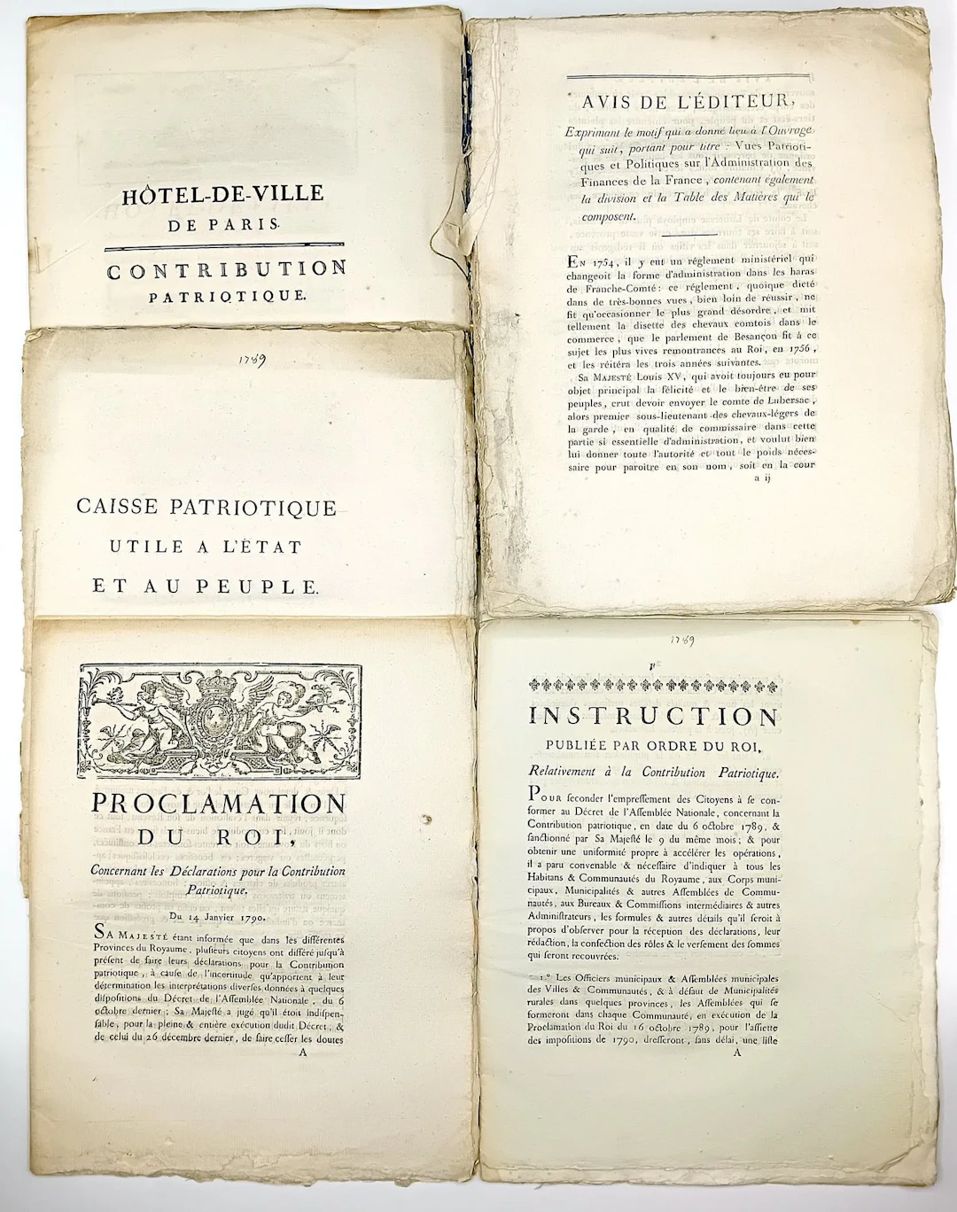 PATRIOTIC CONTRIBUTION 1789. BANQUE. 5 in-4° prints: "Hôtel- - Lot 188