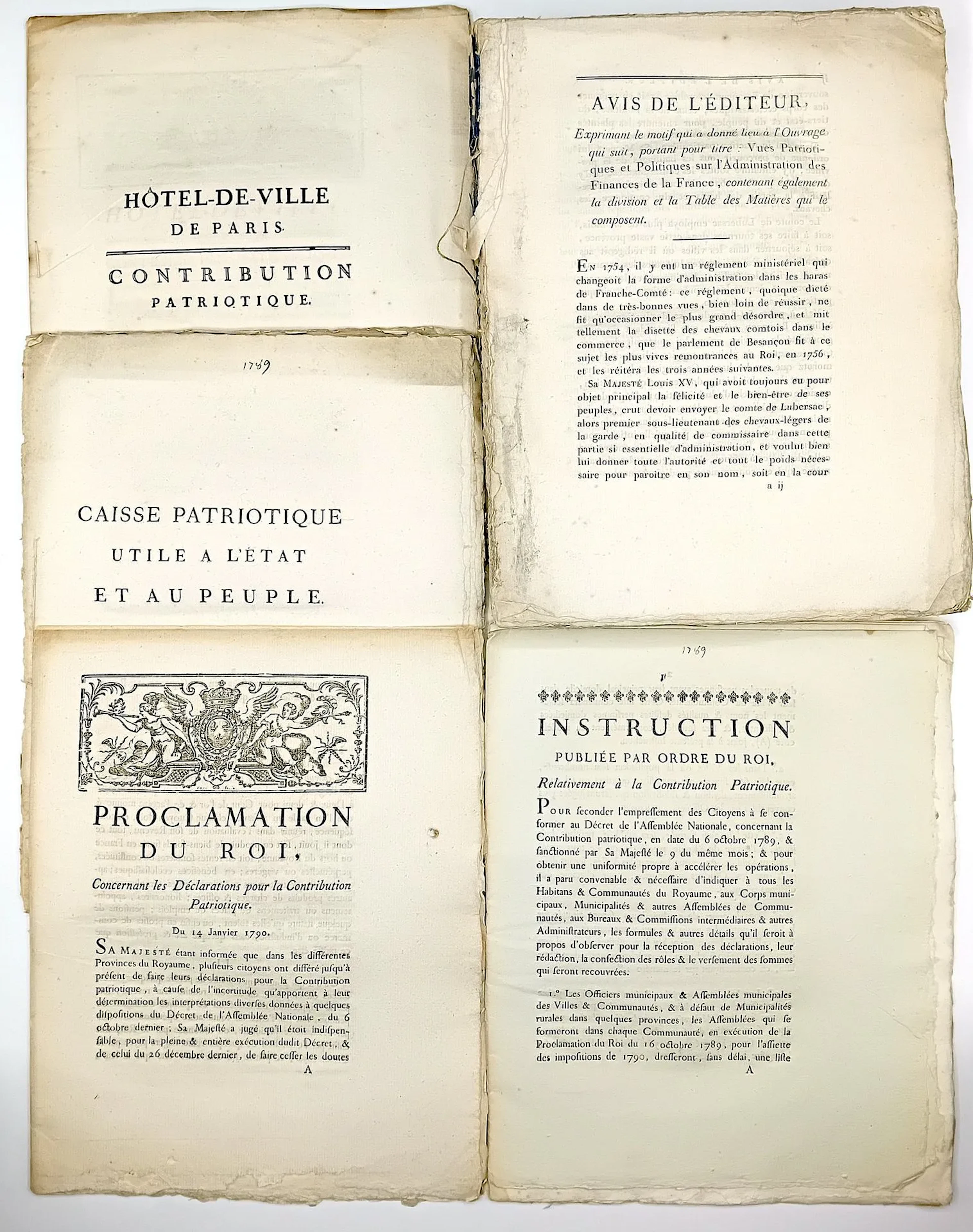 PATRIOTIC CONTRIBUTION 1789. BANQUE. 5 in-4° prints: "Hôtel- - Lot 188