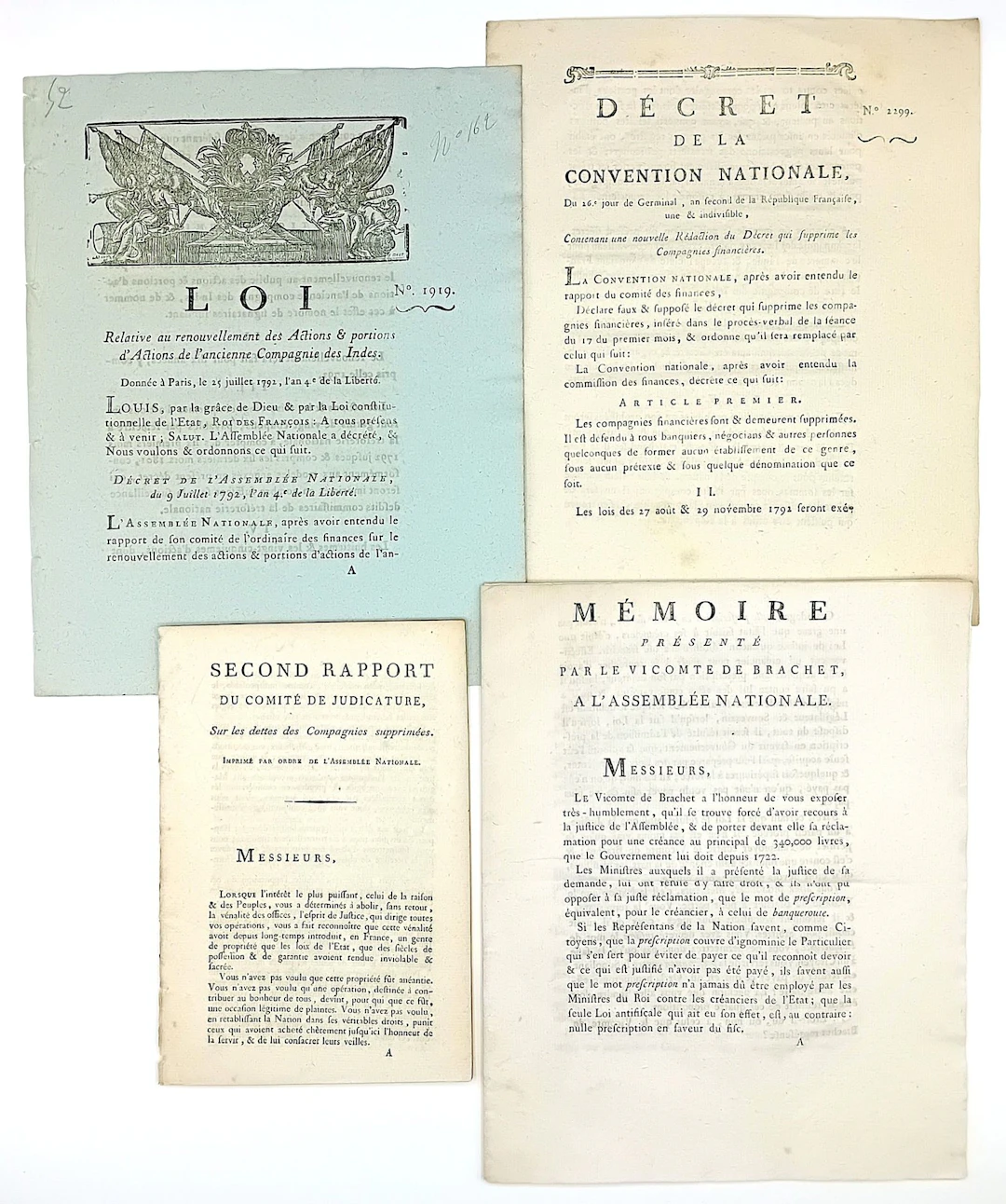 COMPANY OF THE INDIES. 4 Printed Documents: Law of July 25, - Lot 236