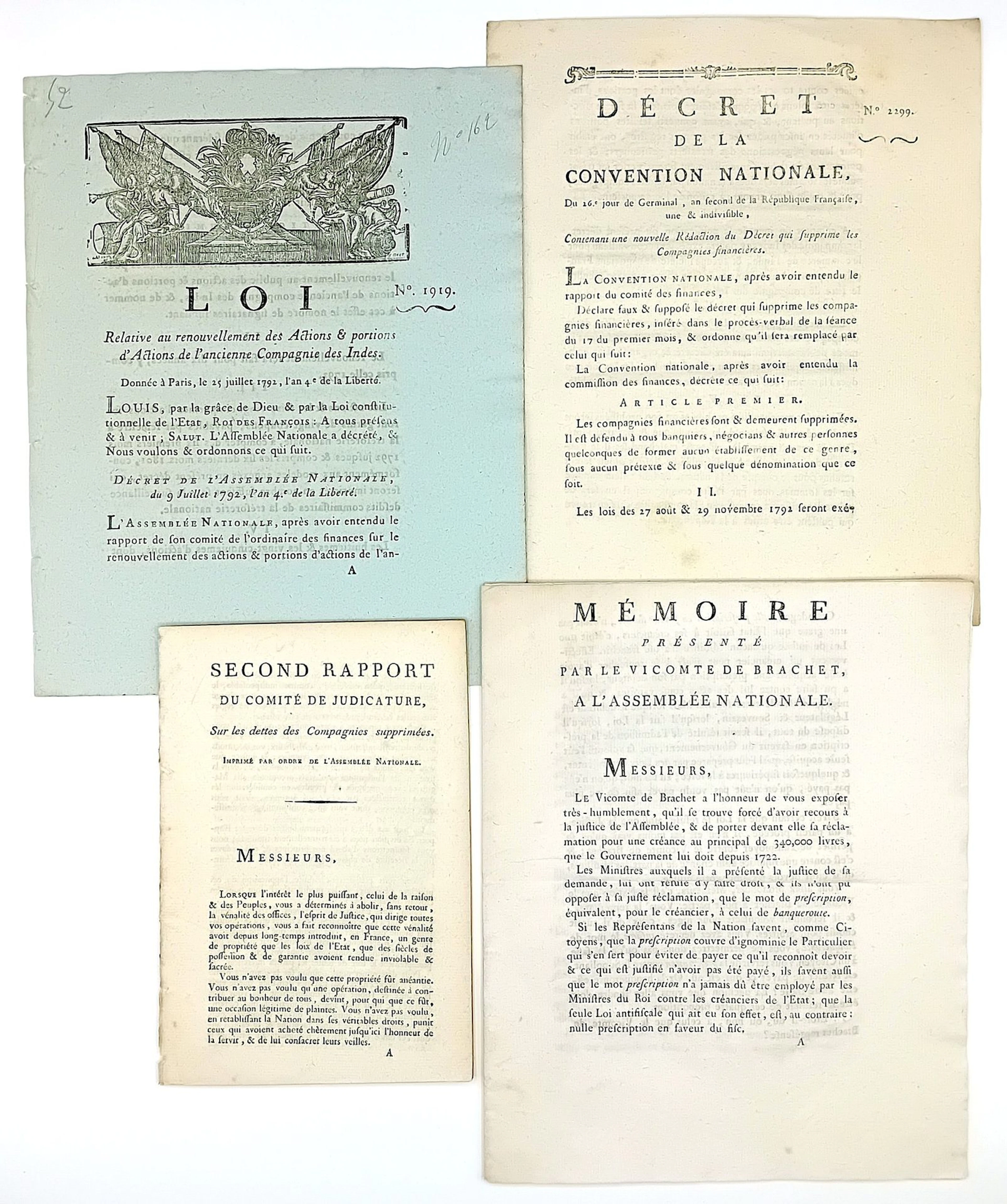 COMPANY OF THE INDIES. 4 Printed Documents: Law of July 25, - Lot 236