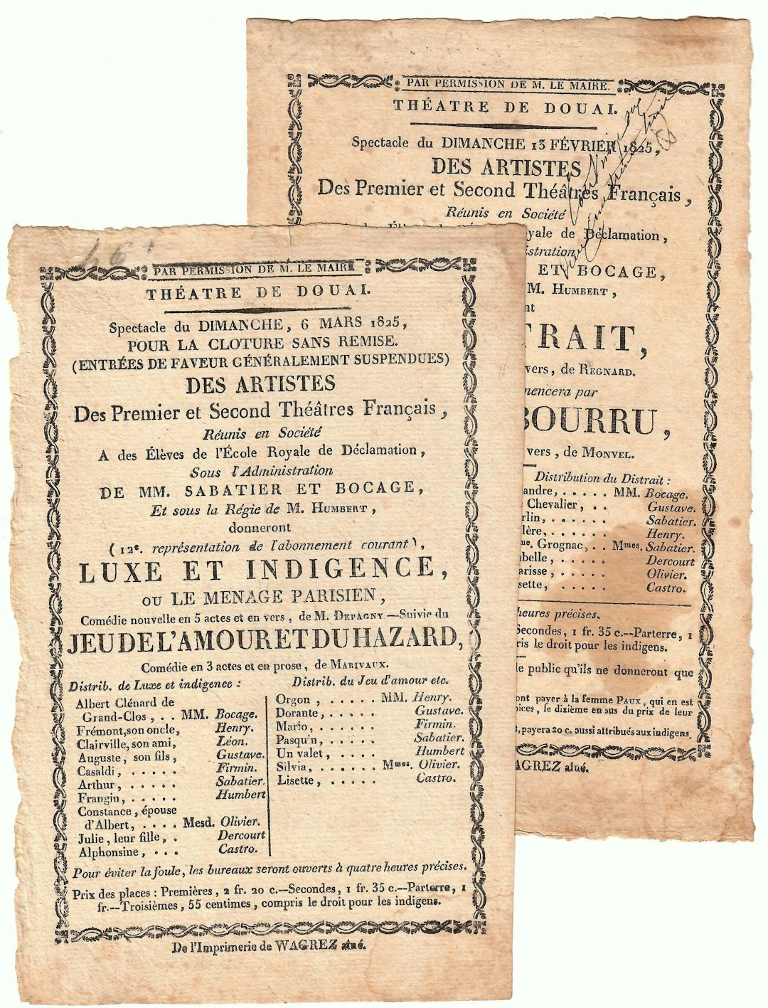 NORTH. Douai Theater. 2 printed programs, in-8°: Douai Theat - Lot 467