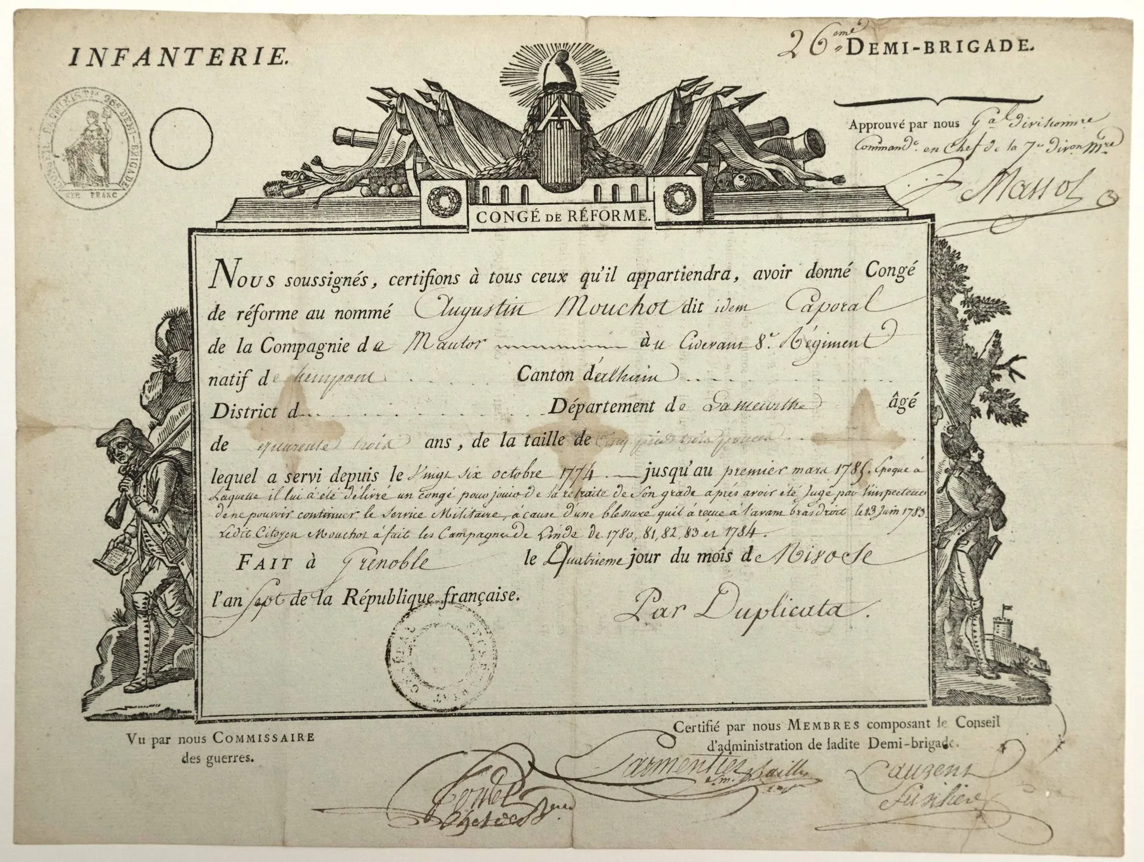 INDIA CAMPAIGNS. Military leave signed by MASSOL General Div - Lot 276