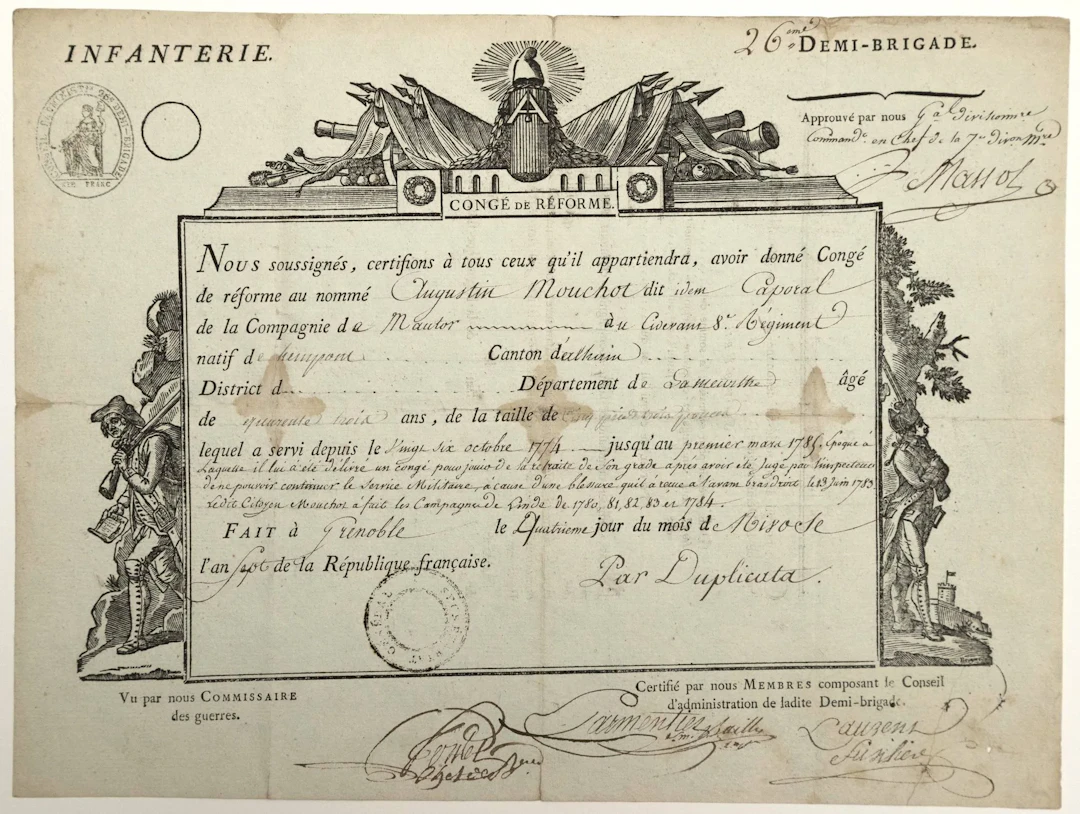 INDIA CAMPAIGNS. Military leave signed by MASSOL General Div - Lot 276