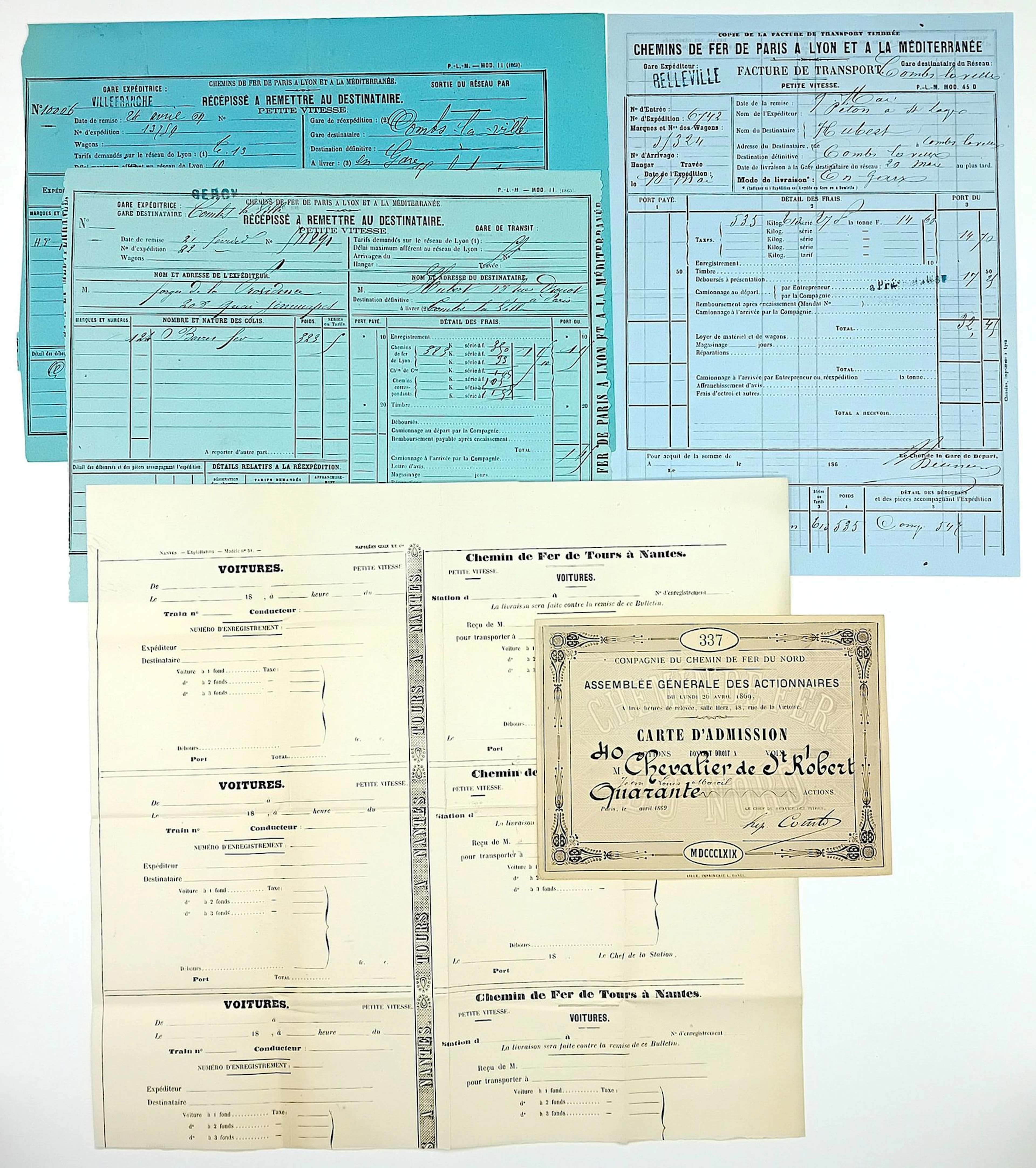 RAILWAYS. SECOND EMPIRE. 5 PIECES: "CHEMIN DE FER DE PARIS A - Lot 615