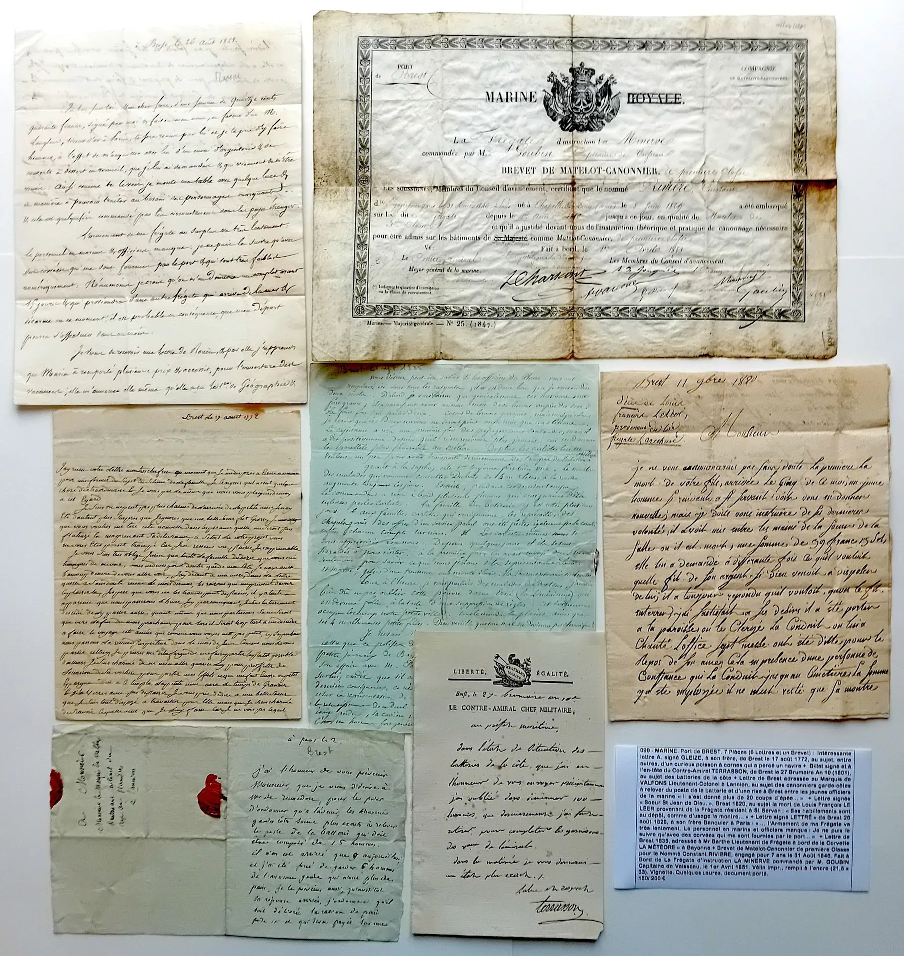 NAVY. Port of BREST. 7 Documents (6 Letters and a Certificat - Lot 99