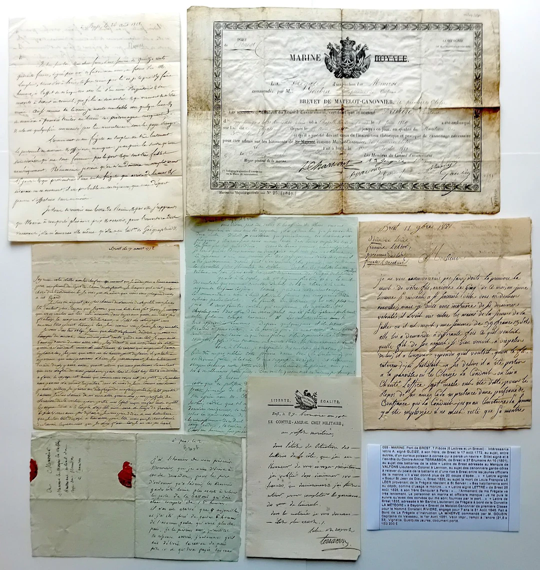 NAVY. Port of BREST. 7 Documents (6 Letters and a Certificat - Lot 99