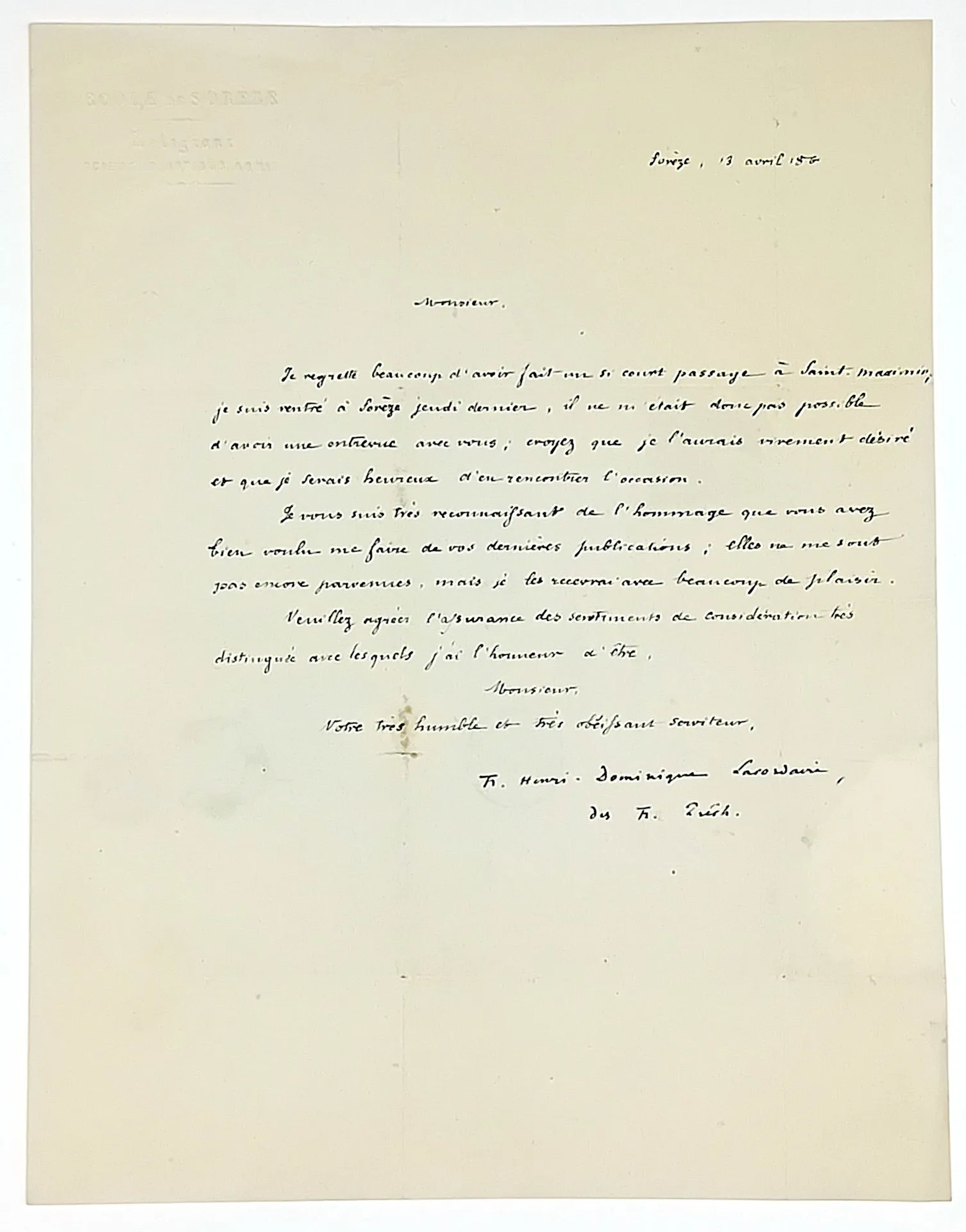 LACORDAIRE (Henri-Dominique) Preacher, Teacher; Friend of LA - Lot 588
