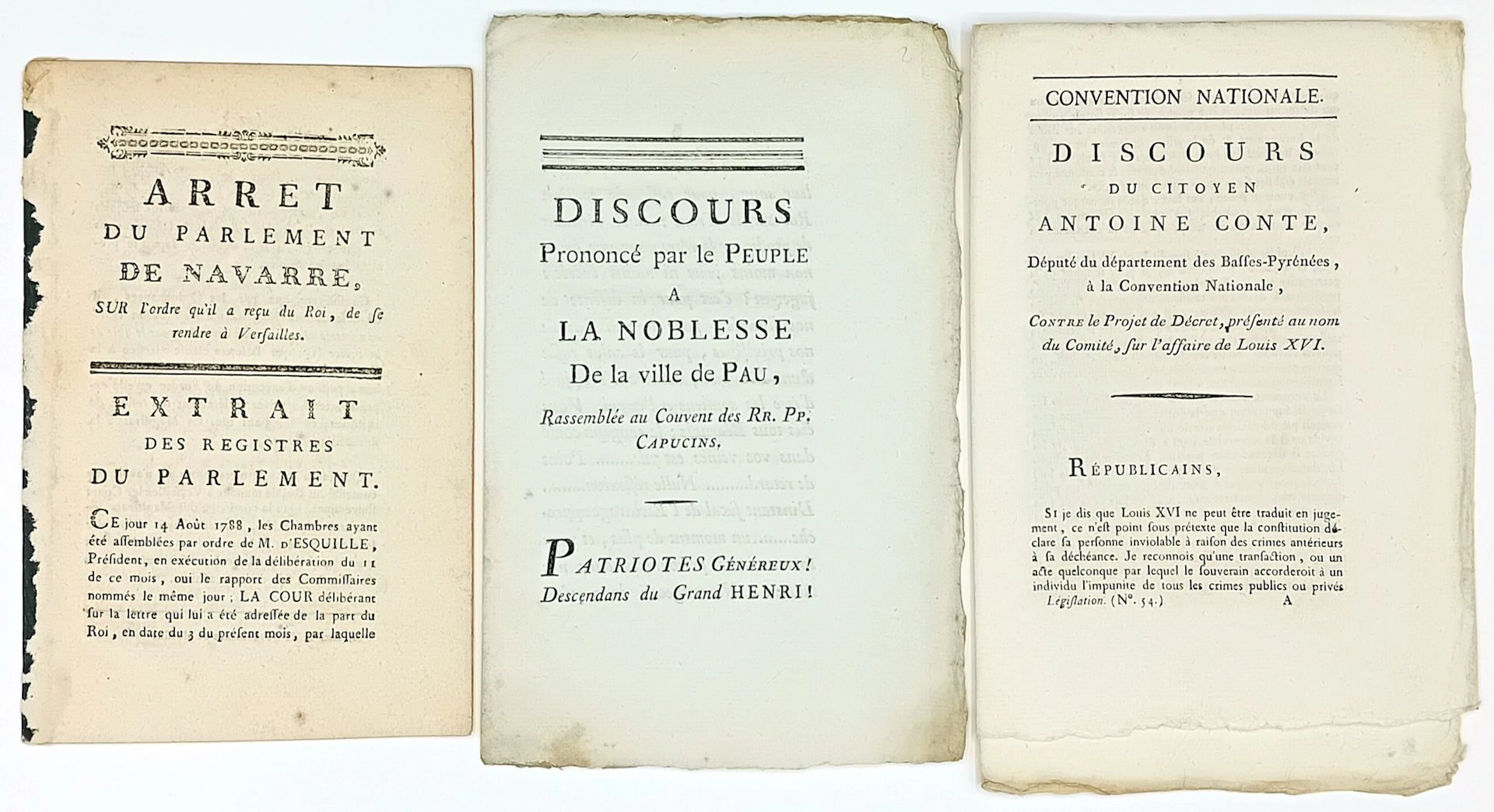 PYRÉNÉES-ATLANTIQUES. PAU. REVOLUTION. 3 Printed documents: - Lot 132