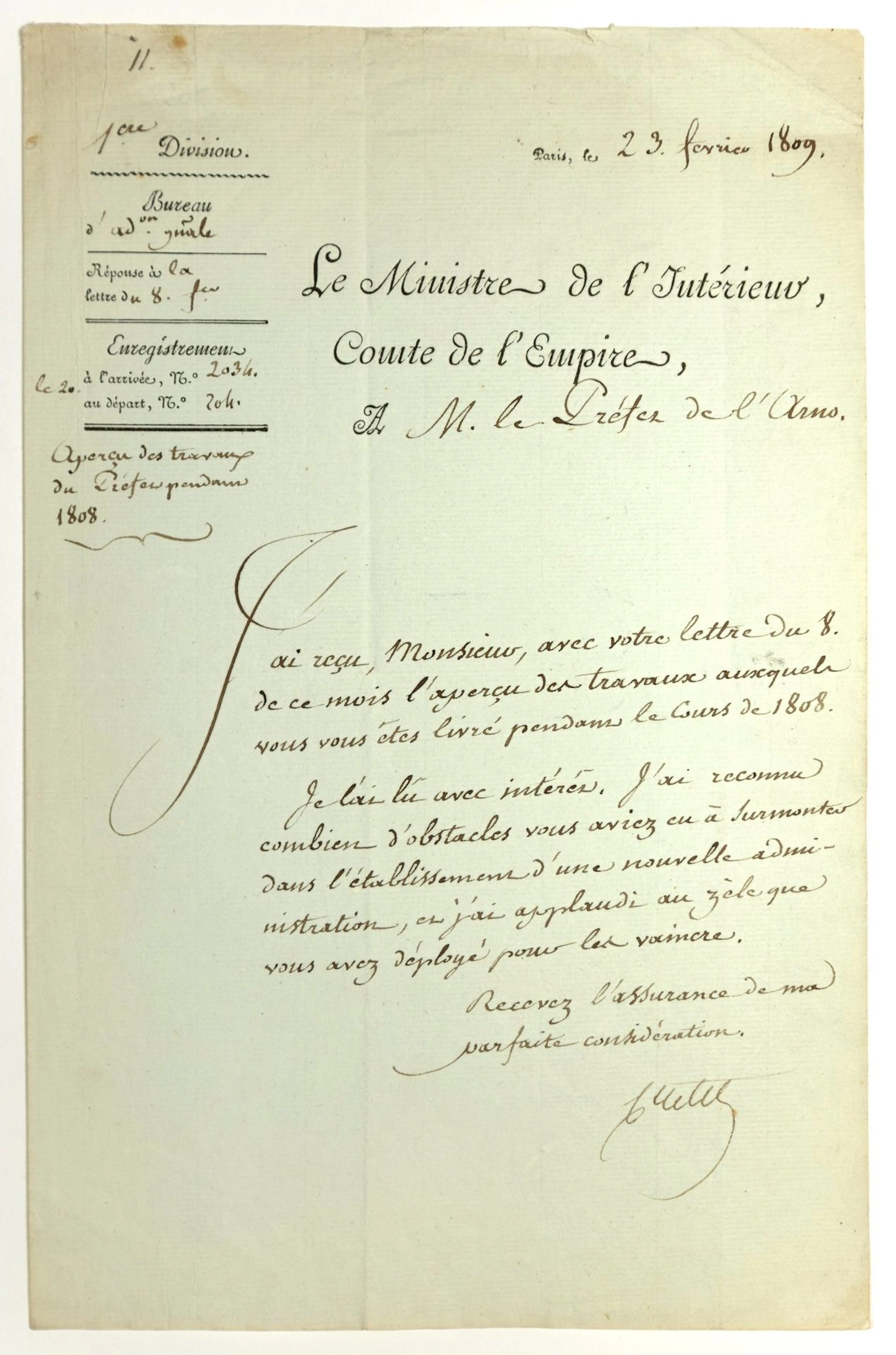 DEPARTMENT OF ARNO (Italy). Letter signed by Emmanuel CRÉTET - Lot 372