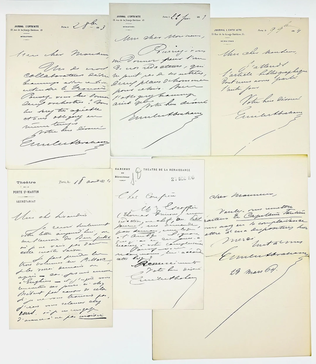 Émile ABRAHAM (Paris 1833 - 1907) Journalist, vaudevillist, - Lot 595