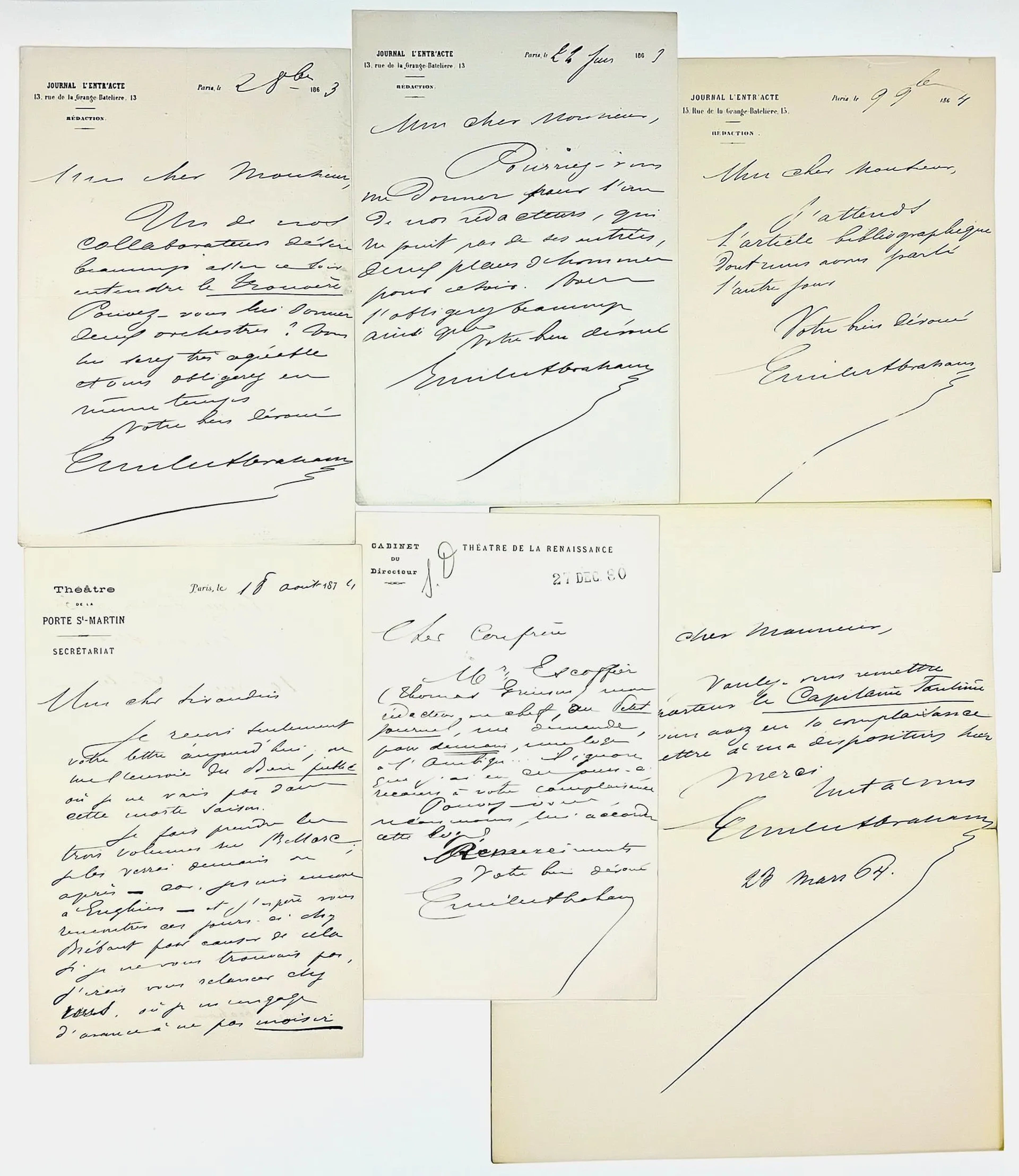 Émile ABRAHAM (Paris 1833 - 1907) Journalist, vaudevillist, - Lot 595