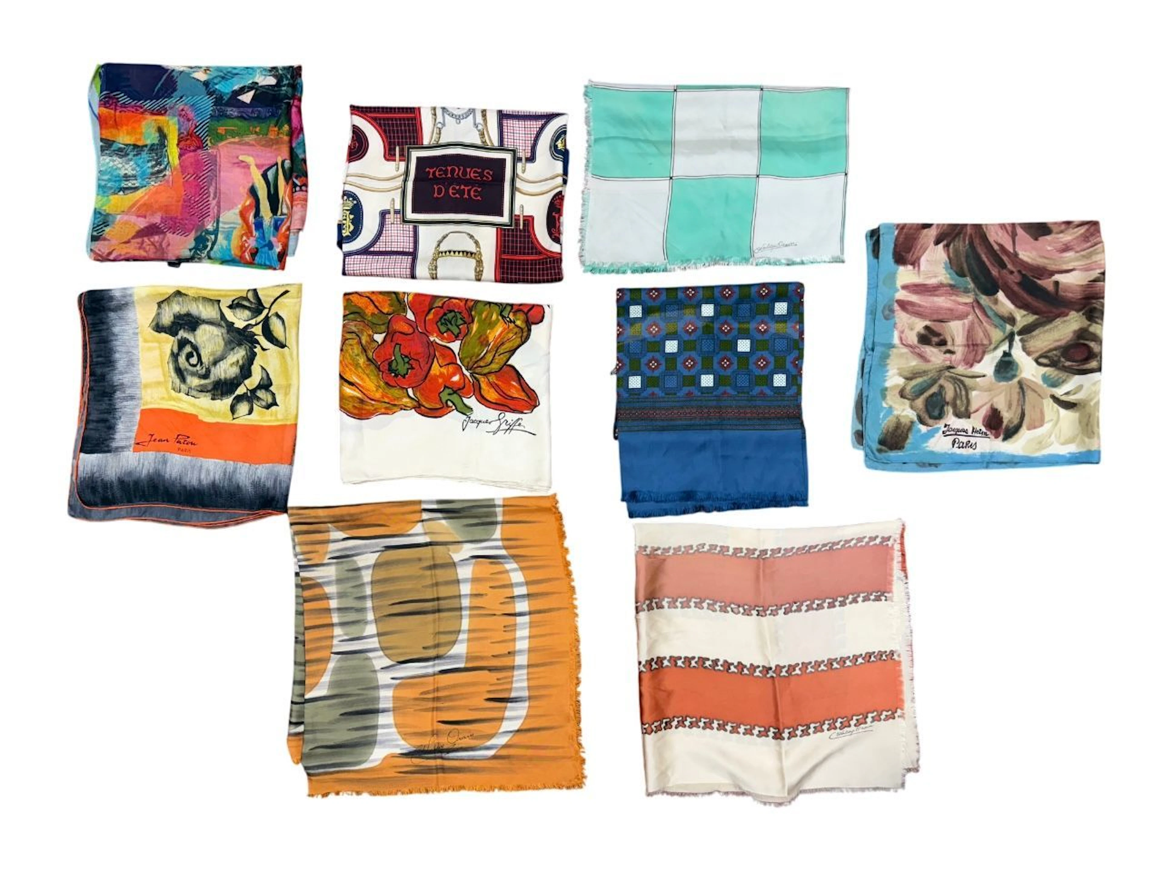 Lot of 10 pieces: 9 silk scarves including JEAN PATOU, JEANN - Lot 37