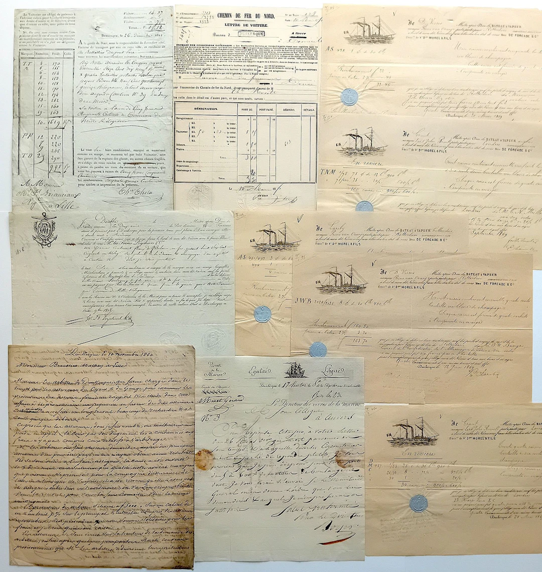 NORTH. DUNKIRK. 11 Letters and documents (1800–1869), specif - Lot 296