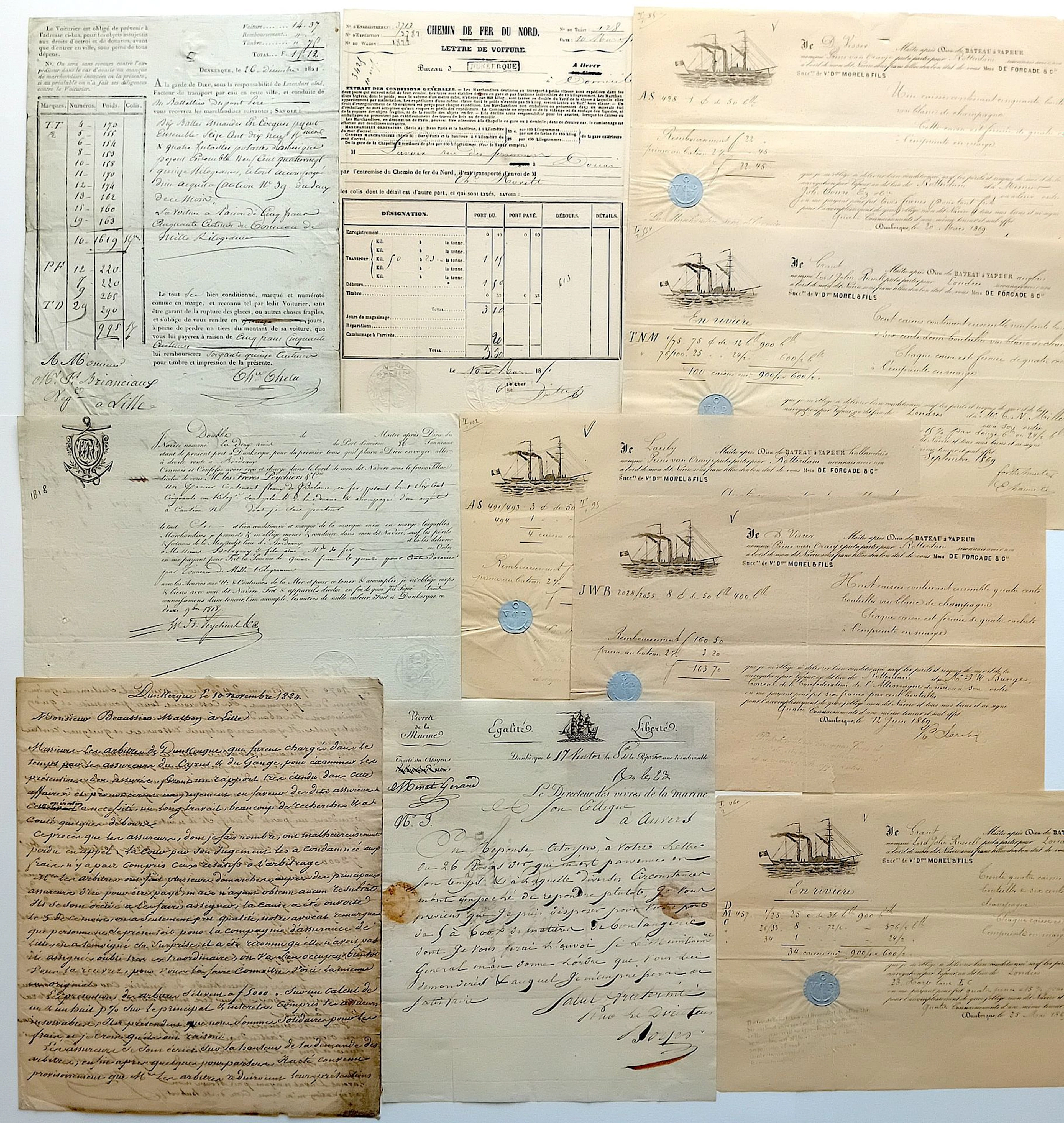 NORTH. DUNKIRK. 11 Letters and documents (1800–1869), specif - Lot 296