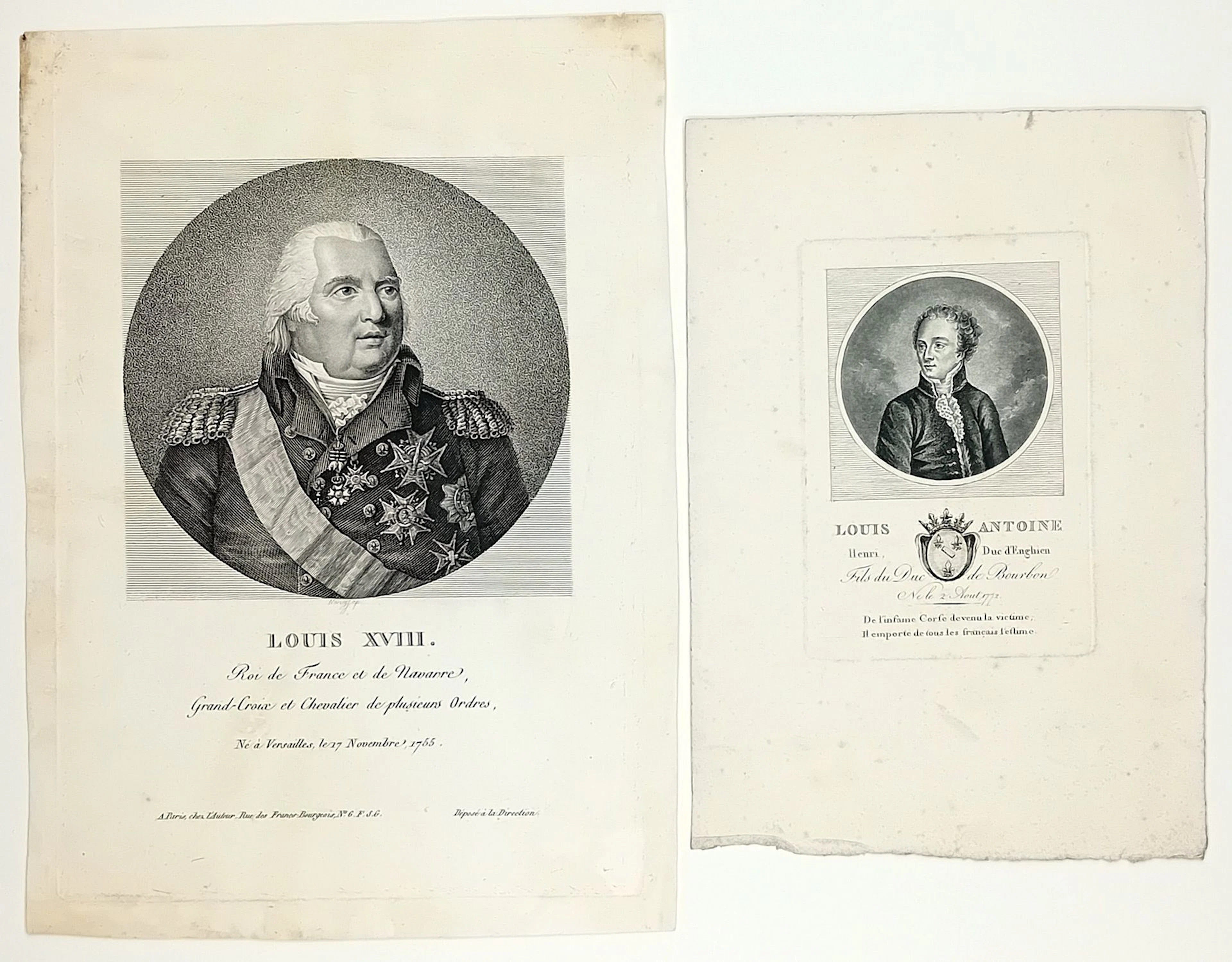 HOUSE OF BOURBON. 2 Engravings: "LOUIS XVIII, Roi de France - Lot 401