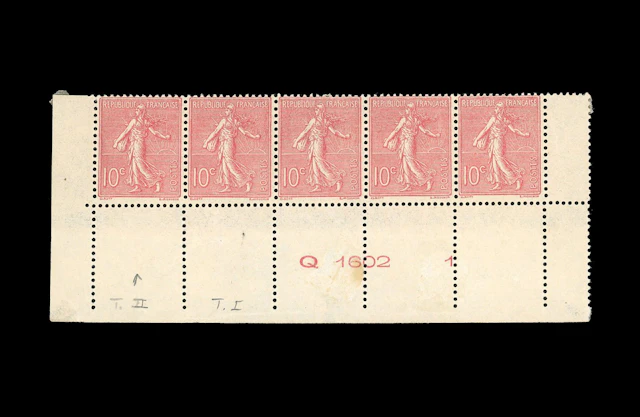 10c. Pink. Type II. Recto-verso. Band of 5. Bottom of sheet - Lot 104