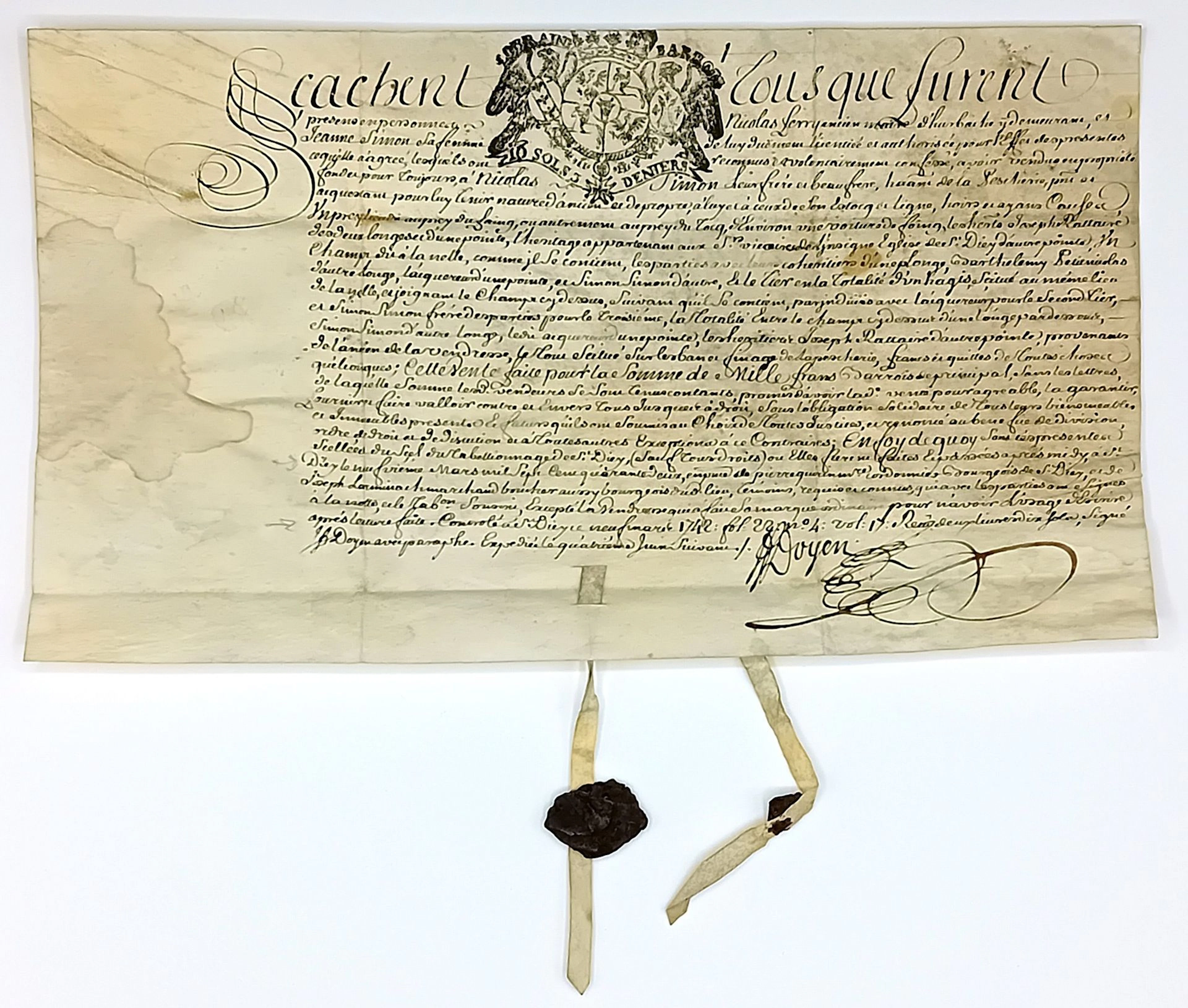 VOSGES. HURBACHE. Stamped parchment from the generality of L - Lot 67