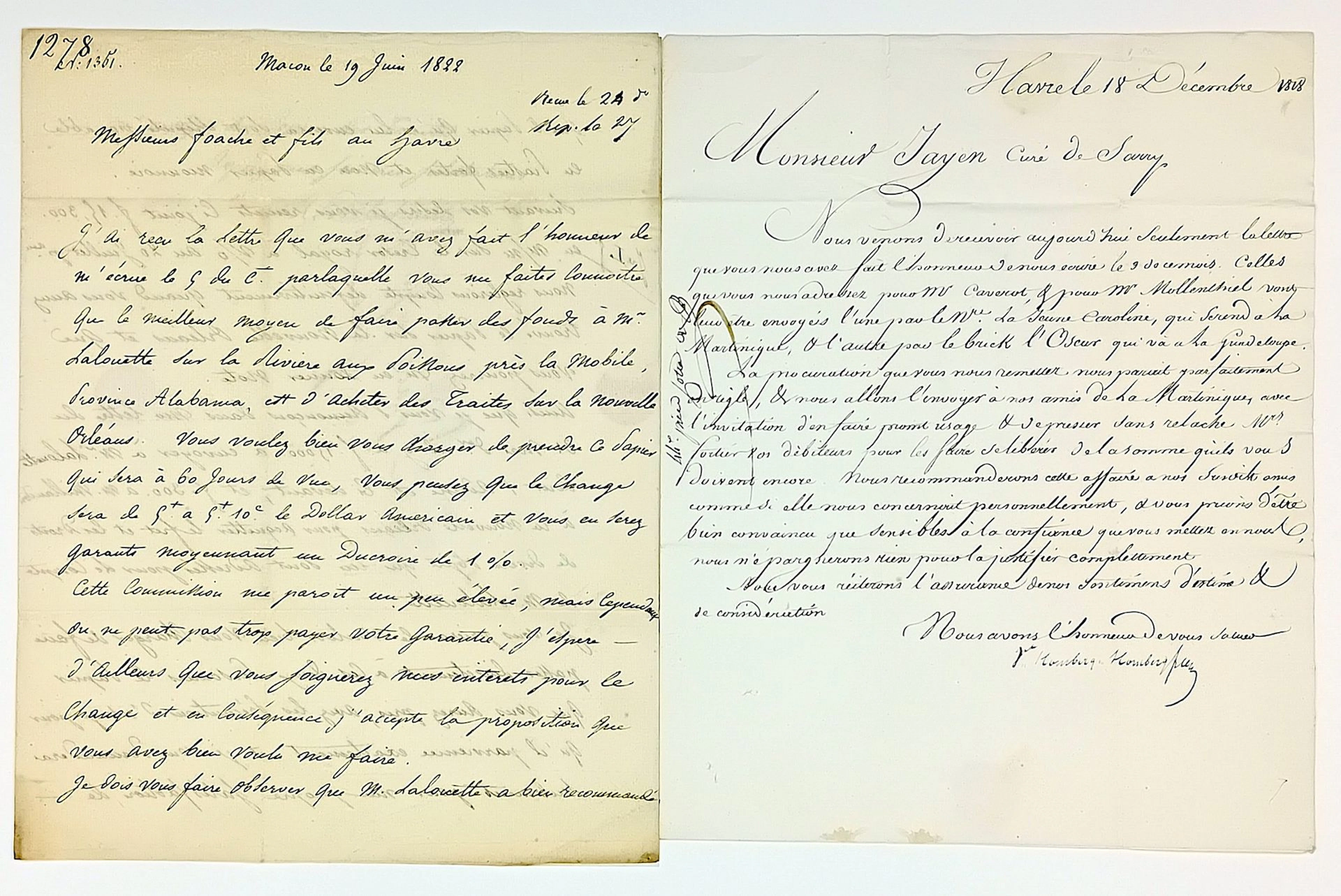 NAVY. 2 Letters: LE HAVRE (76) December 18, 1818. Business l - Lot 556
