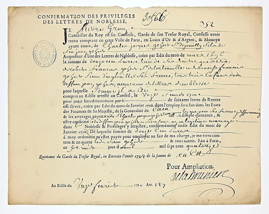 NORMANDY “Confirmation of the PRIVILEGES of the LETTERS OF N - Lot 51