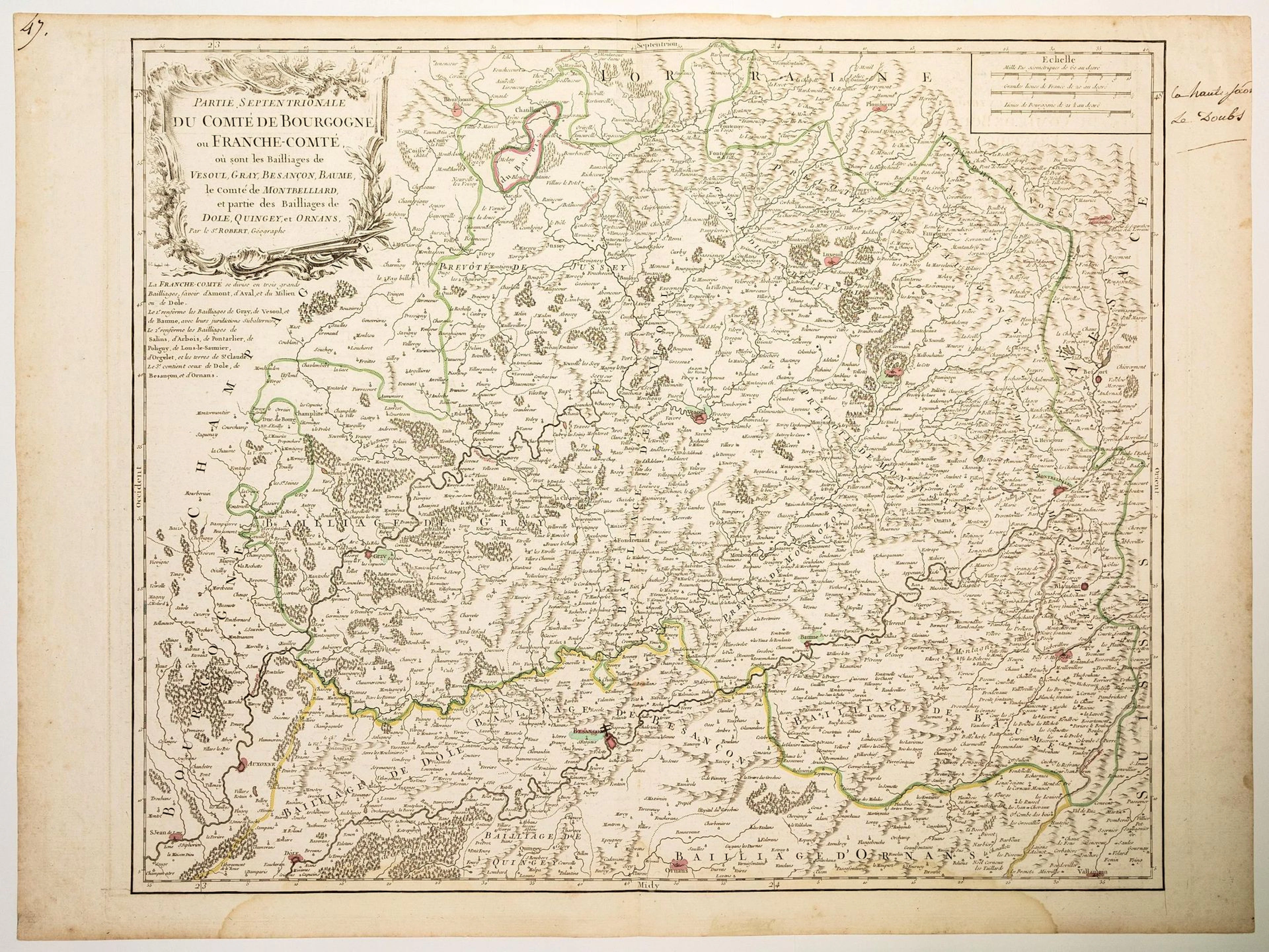 FRANCHE-COMTÉ (Doubs and Haute-Saône) 18th century map: "Par - Lot 180